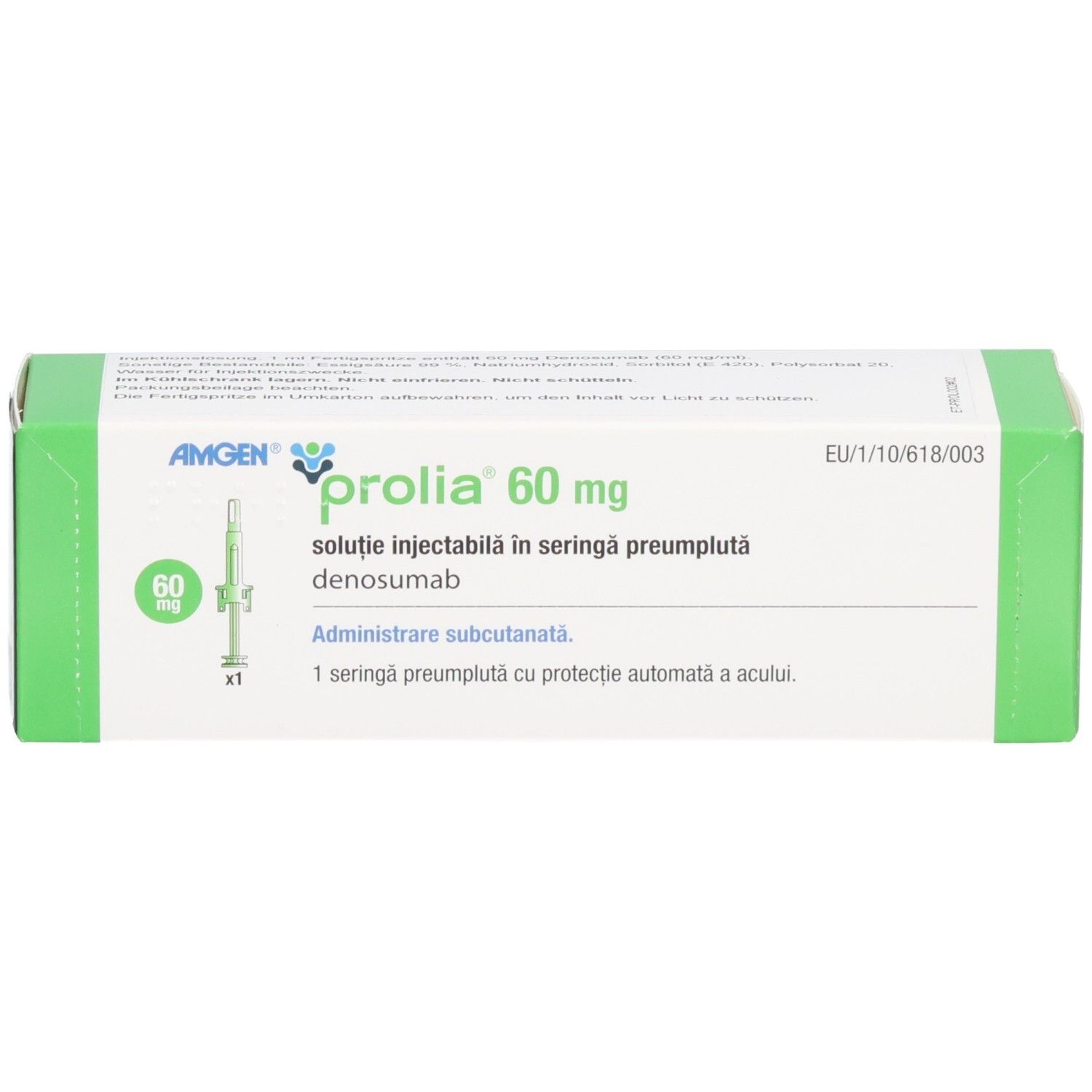 PROLIA 60 mg Injektionslösung in Fertigspritze. Denosumab. 1 Spritze mit Nadel-Schutz.