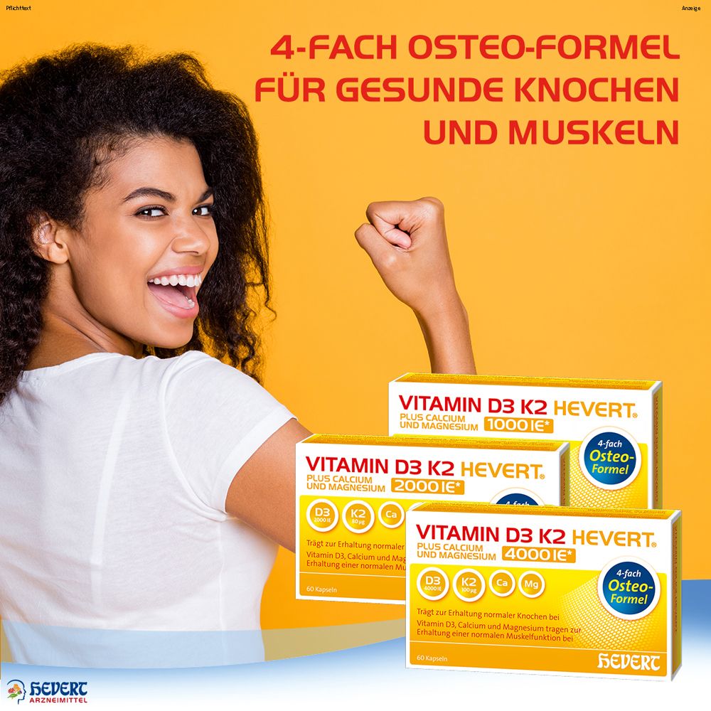 Vitamin D3 K2 Hevert® plus Calcium und Magnesium 4000 IE