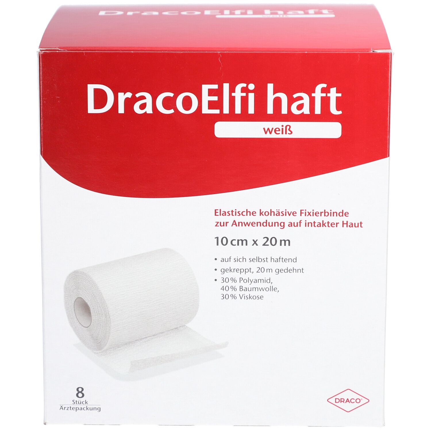 DracoElfi haft weiß: Elastische kohäsive Fixierbinde, 10 cm x 20 m. 8 Stück.