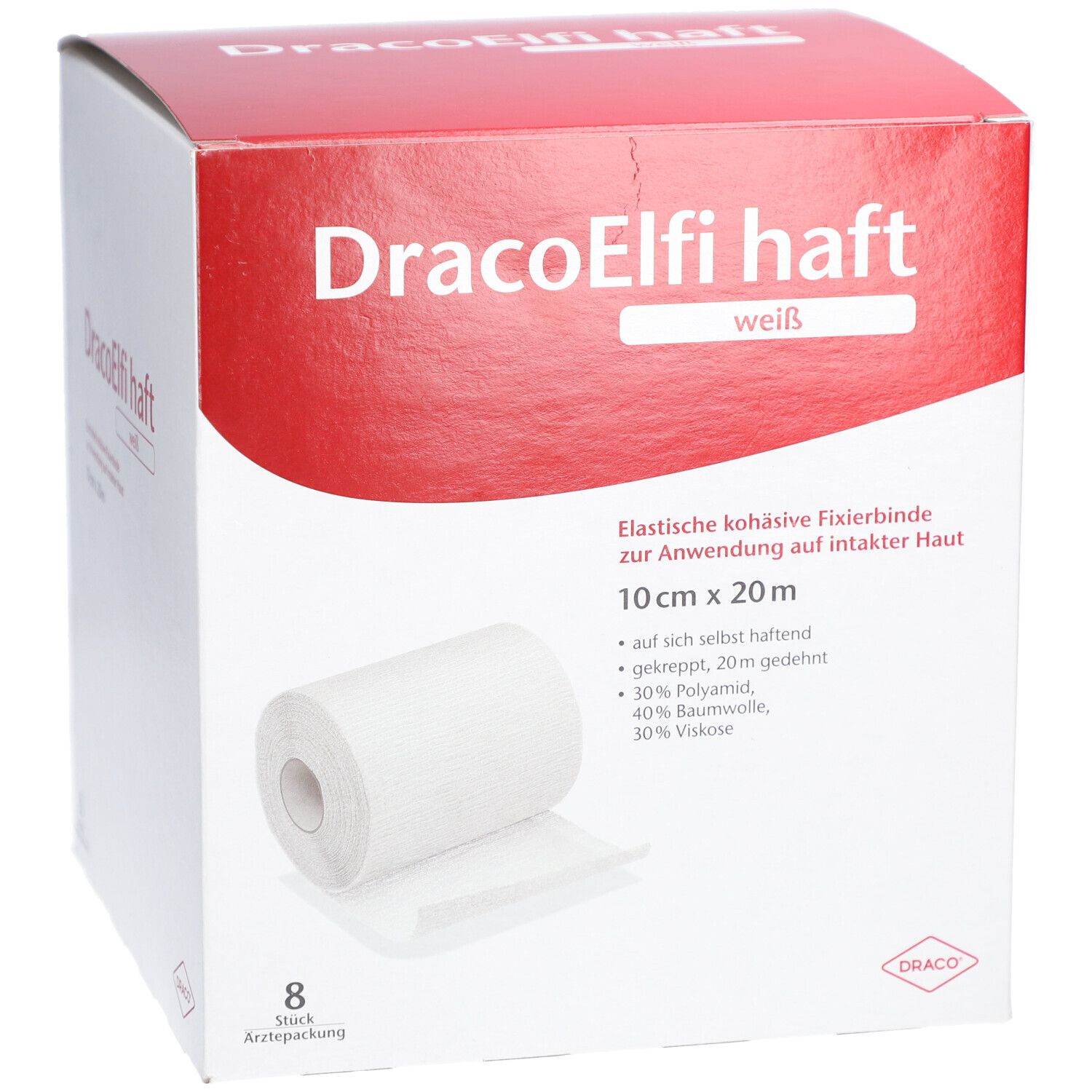 DracoElfi haft weiß: Elastische kohäsive Fixierbinde, 10 cm x 20 m. 8 Stück.