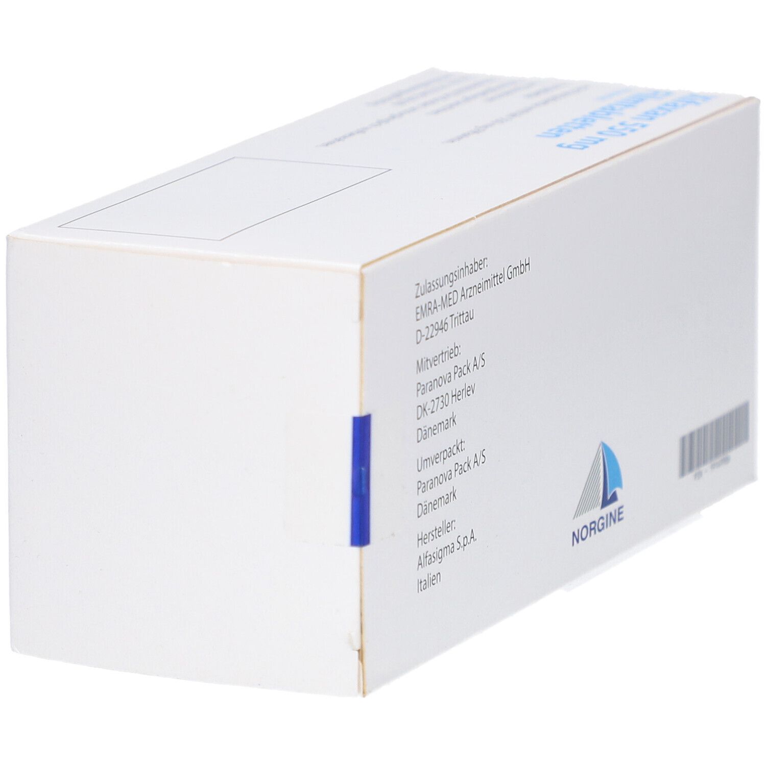 Weiße Verpackung von XIFAXAN 550 mg Filmtabletten. Blaue Markierung an der Seite.