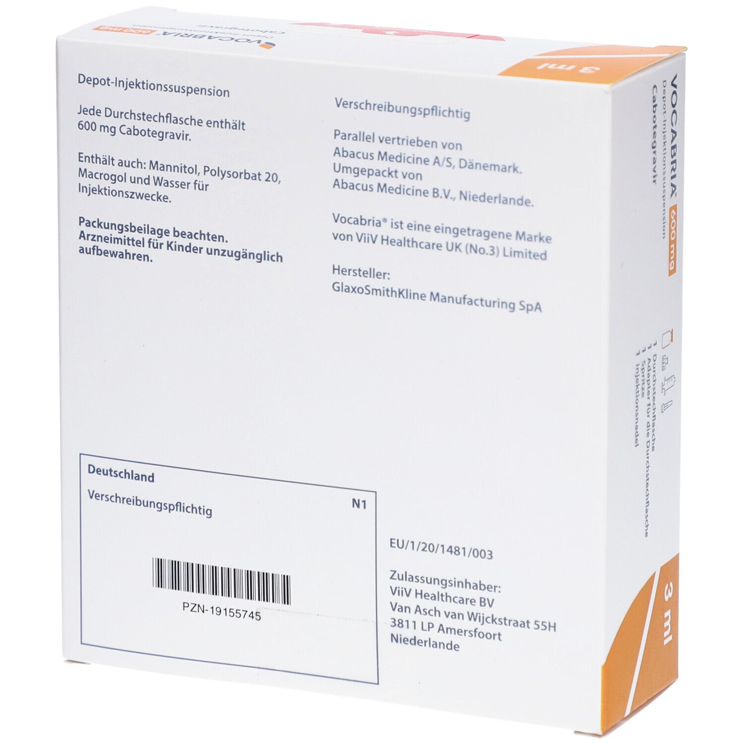 VOCABRIA 600 mg Depot-Injektionssuspension