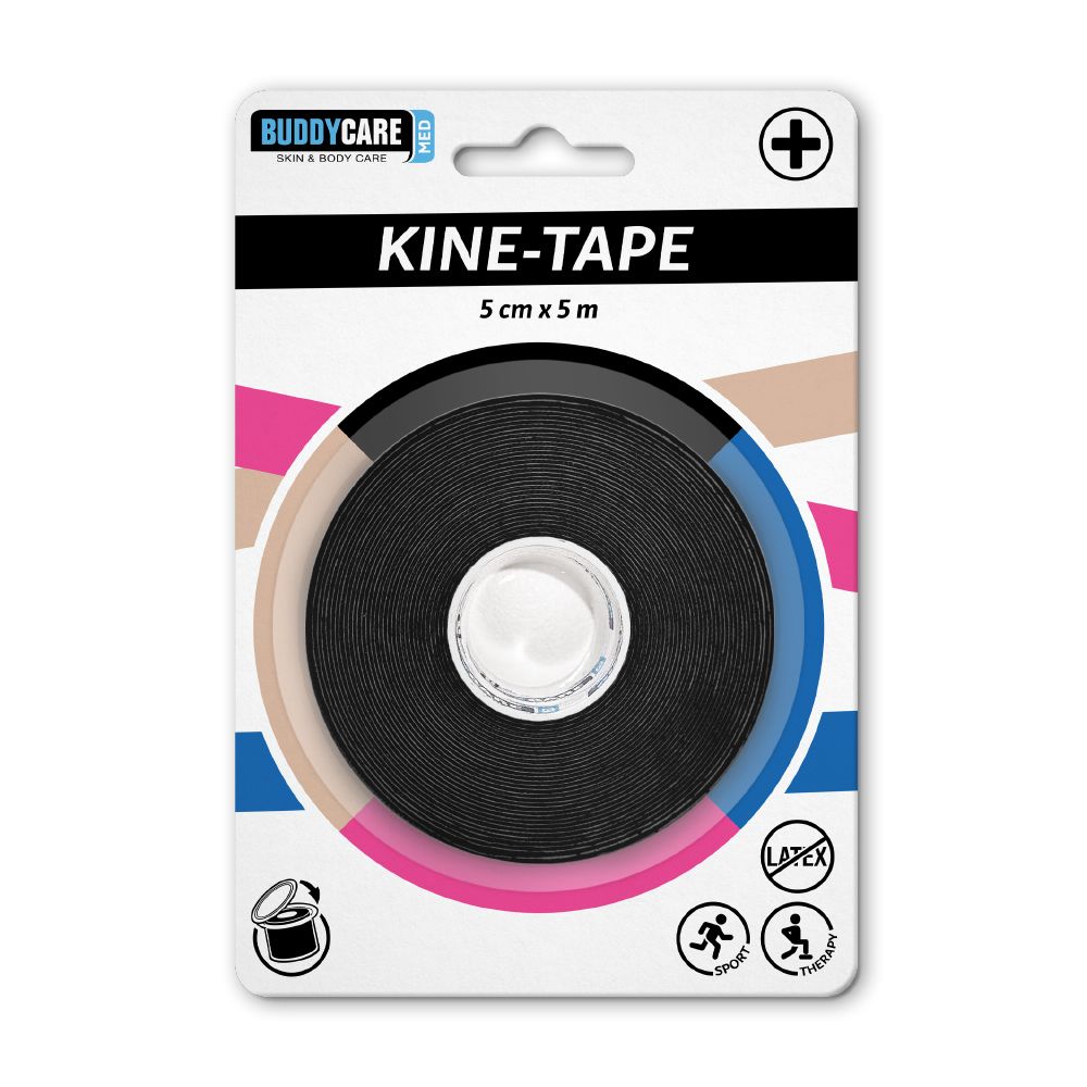 Kine-Tape latexfrei Buddycare med 5cmx5m schwarz 1 St Bandage(s)