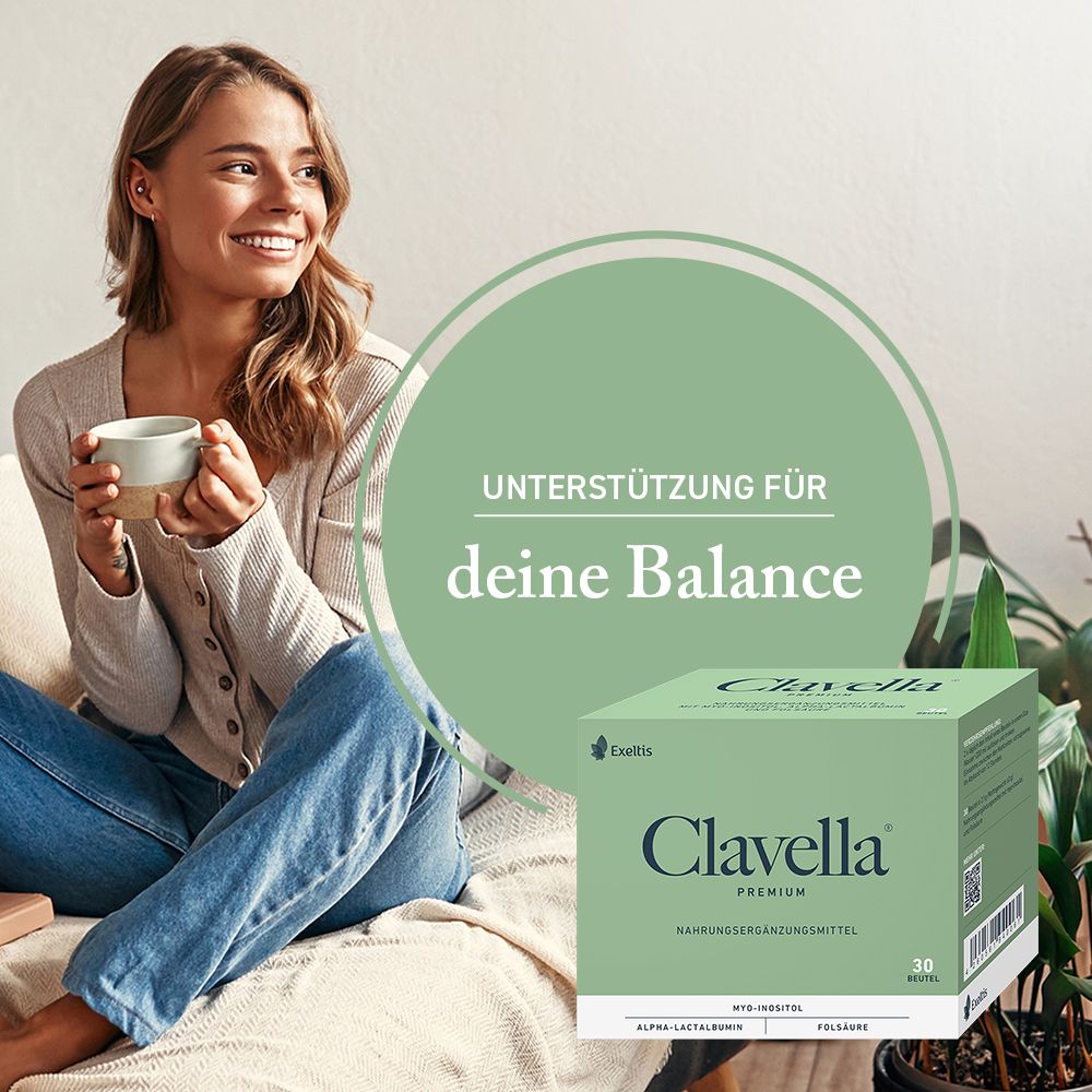 Clavella Premium Kinderwunsch Packung mit 30 Beuteln. Für Frauen mit Kinderwunsch.