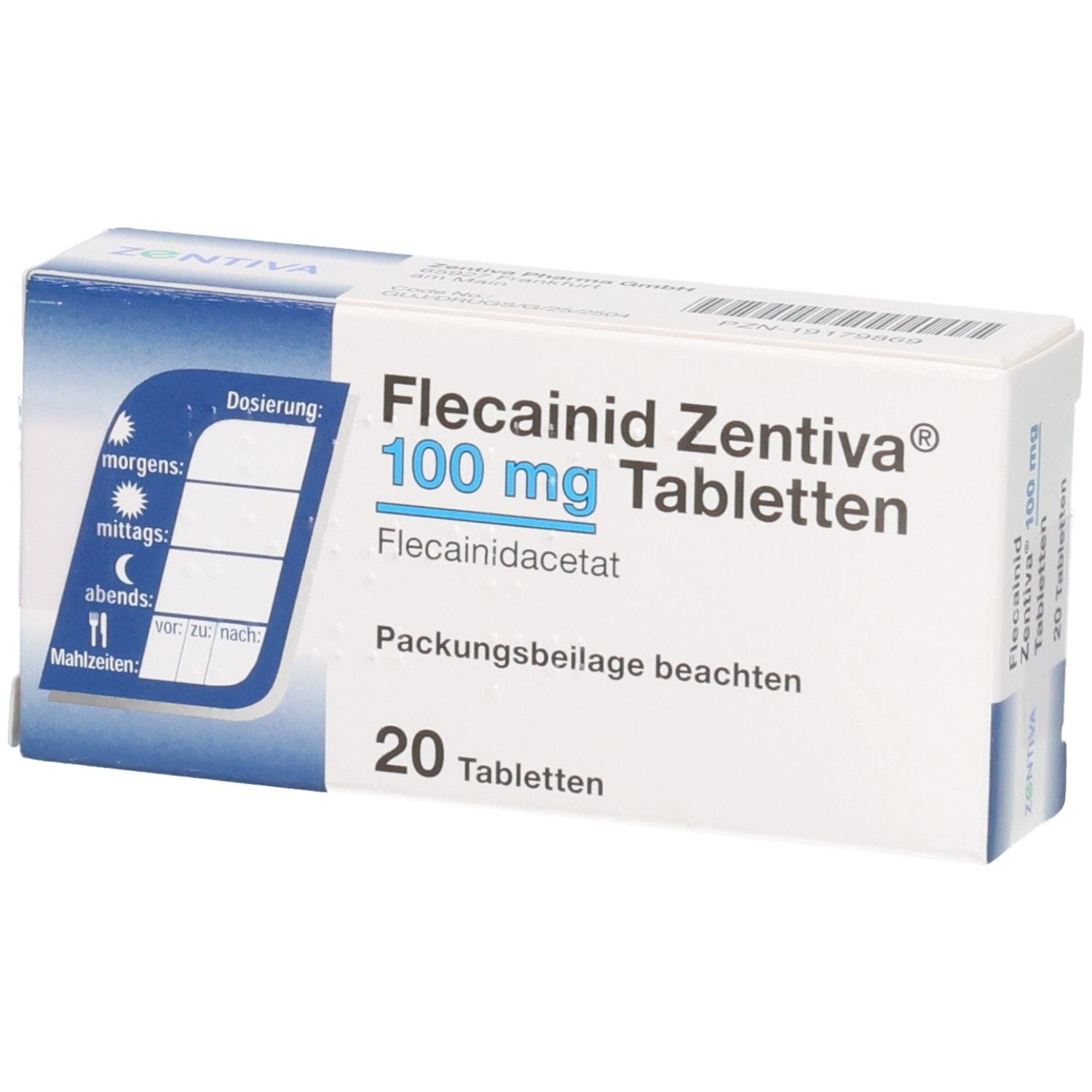 Flecainid Zentiva 100 mg Tabletten, 20 Tabletten. Packungsbeilage beachten.
