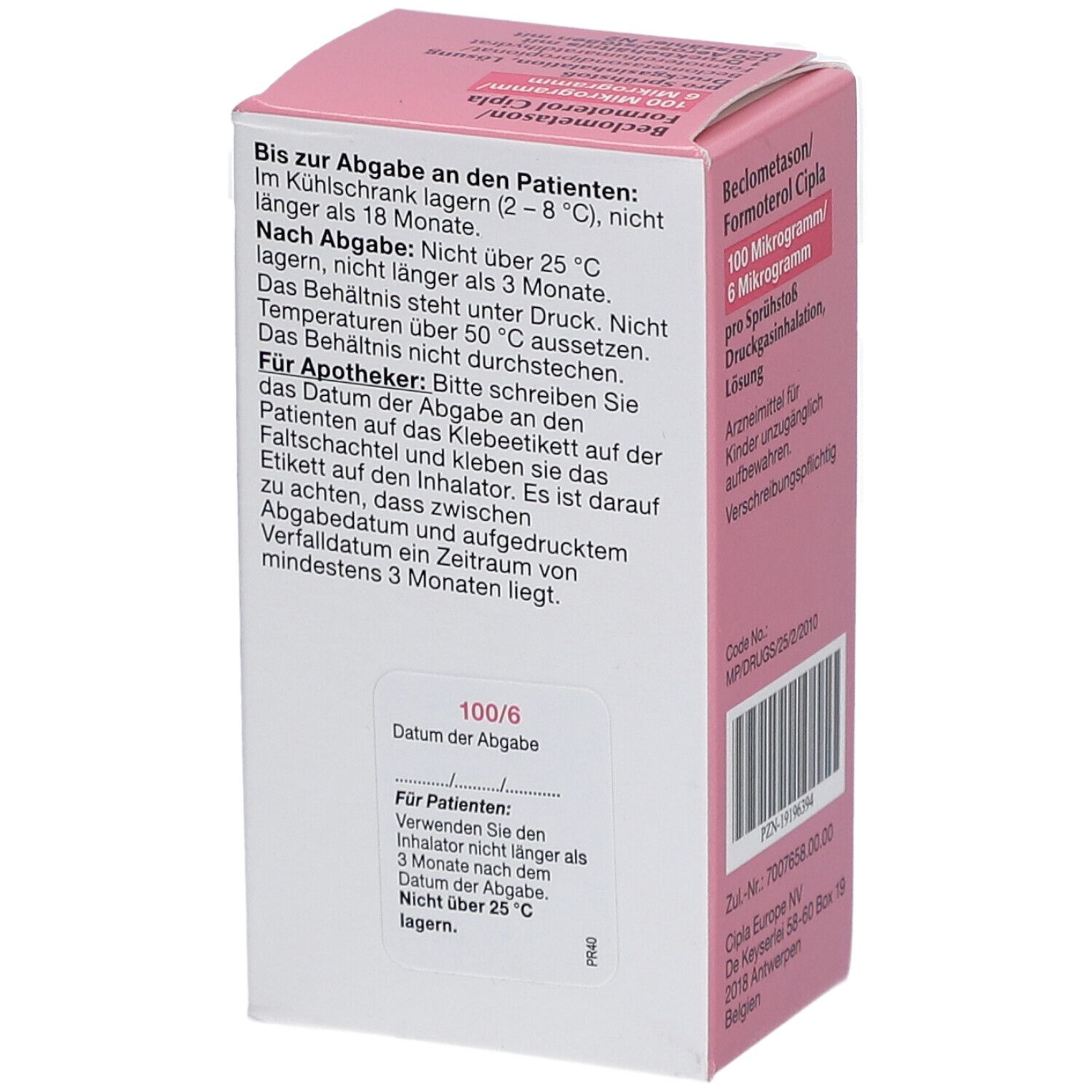 BECLOMETASON/Formoterol Cipla 100/6 µg 120 Hub DOS