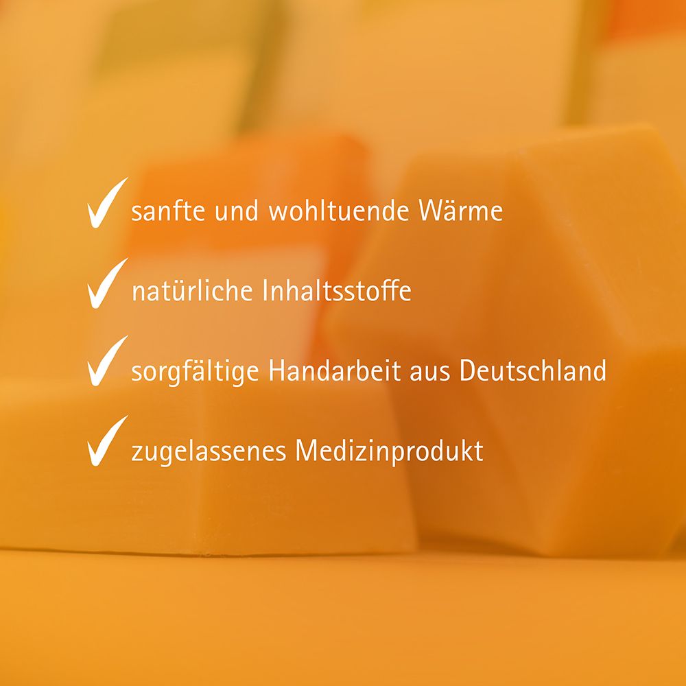 Vorteile von Baby-Bäuchleinwickel: Sanfte Wärme, natürliche Inhaltsstoffe, deutsche Handarbeit, zugelassenes Medizinprodukt.