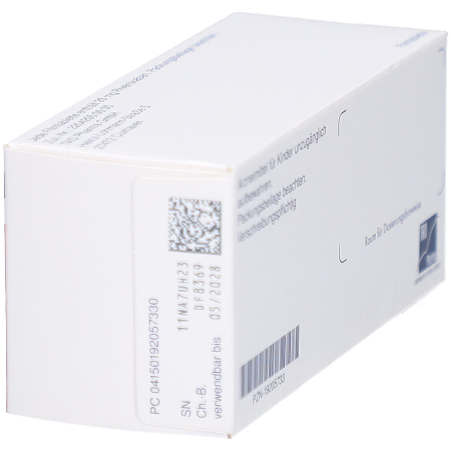 Schachtel RIVAROLTO 20 mg Filmtabletten. Seitenansicht mit Chargennummer, Verfallsdatum und Barcode. TRD Pharma Logo.
