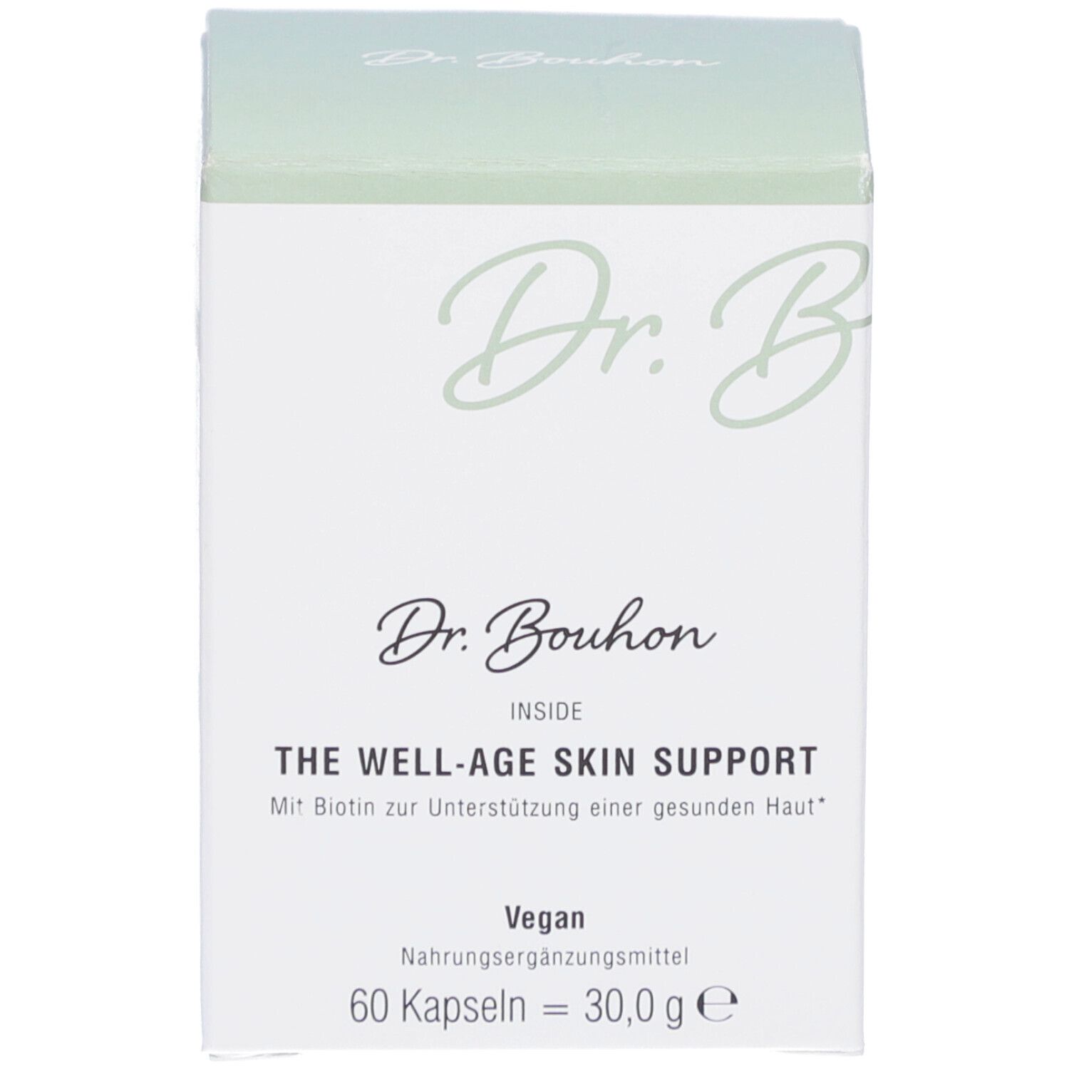 Verpackung. Schachtel. Aufschrift: Dr. Bouhon, THE WELL-AGE SKIN SUPPORT. 60 Kapseln.