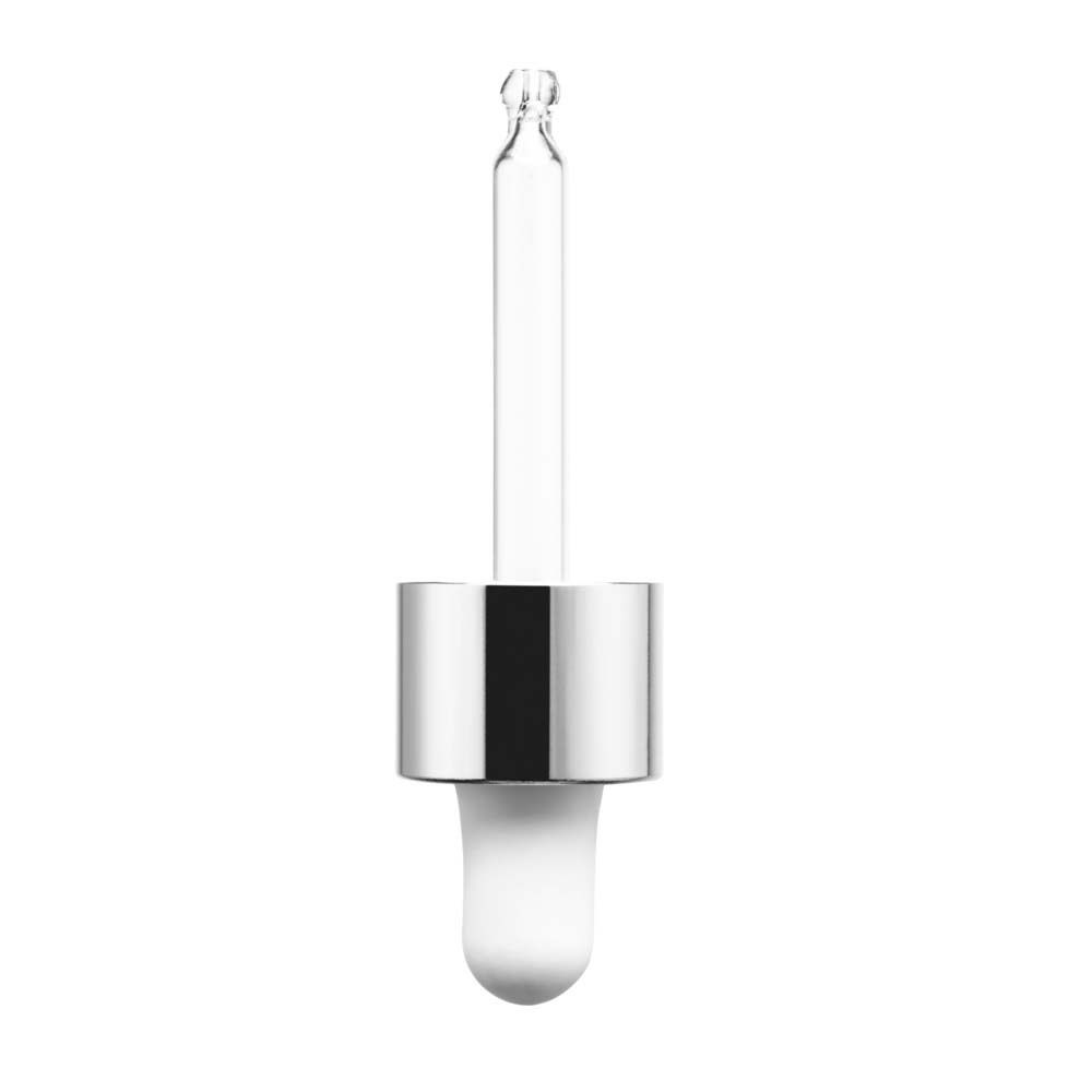 Pipette mit silbernem Verschluss. Aufschrift: BIODERMA. Aus Glas.