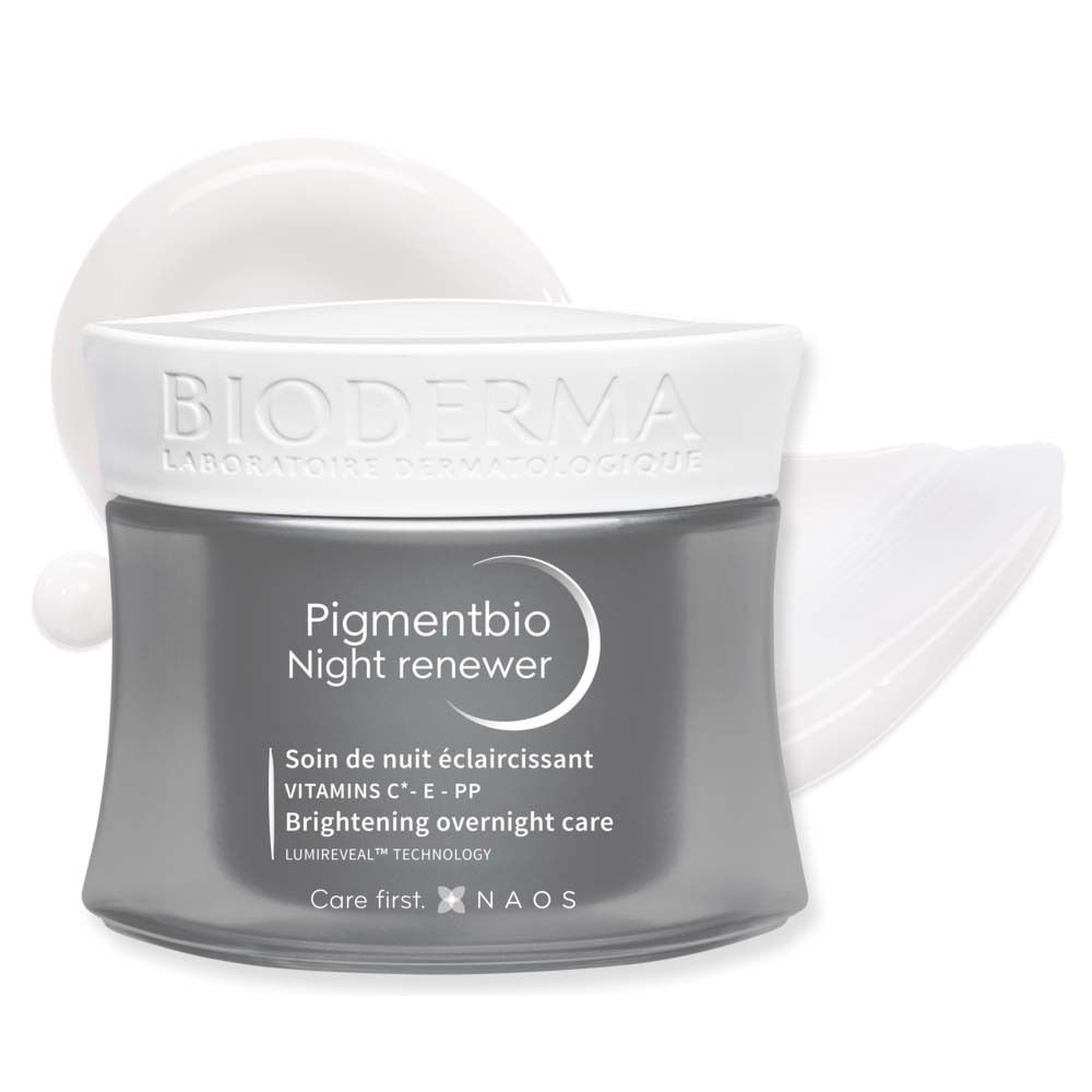 BIODERMA Pigmentbio Nachtcreme. Grauer Tiegel mit weißem Deckel. Produktname und Logo sichtbar.