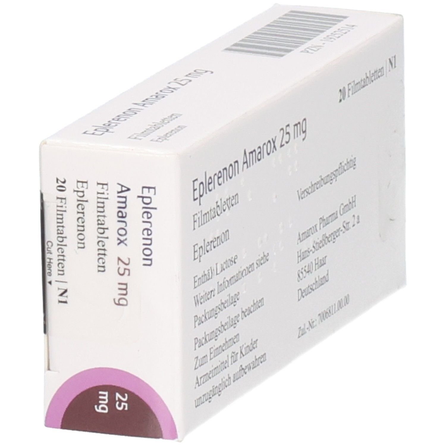 Schachtel EPLERENON Amarox 25 mg Filmtabletten, mit Beschriftung.