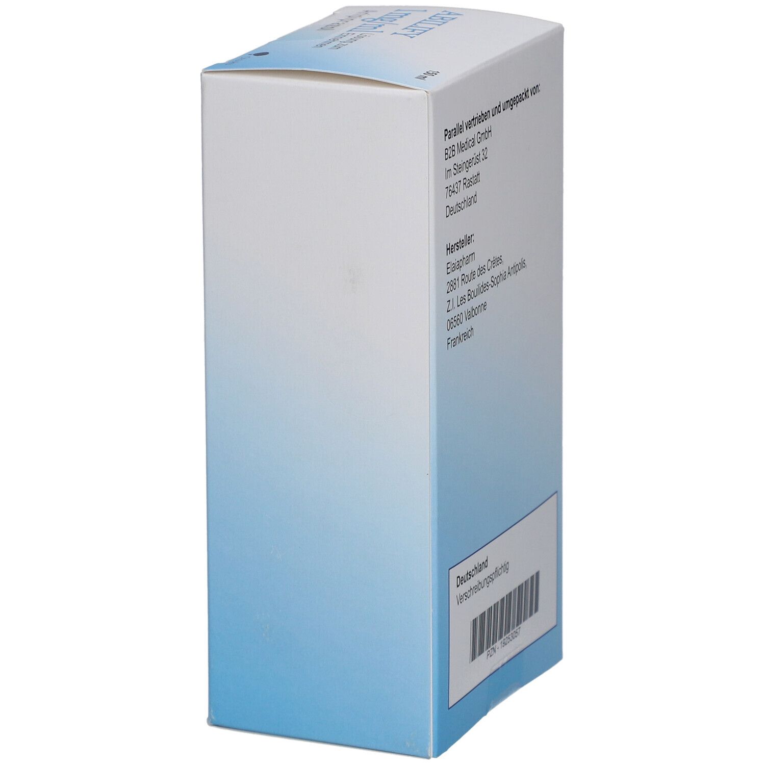Seitenansicht der ABILIFY-Verpackung. Enthält Informationen zum Hersteller und Vertrieb.