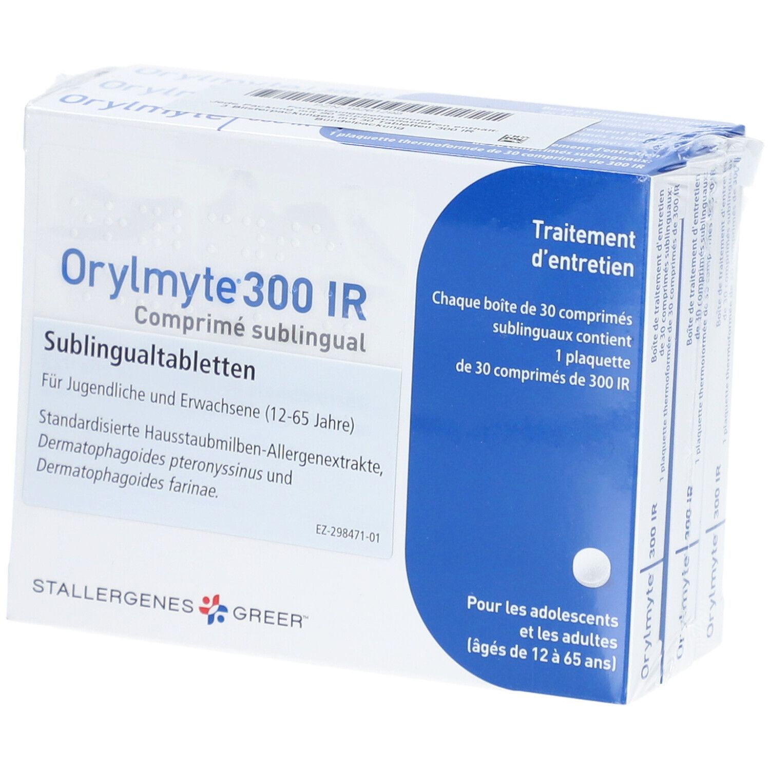 Orylmyte 300 IR Sublingualtabletten-Packung. Enthält 30 Tabletten. Für Jugendliche und Erwachsene (12-65 Jahre).