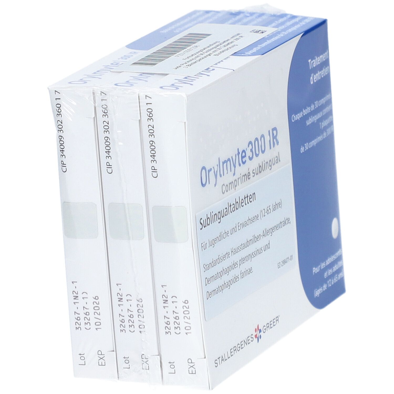 Drei Packungen Orylmyte 300 IR Sublingualtabletten. Einzelverpackung mit Haltbarkeitsdatum. Für Jugendliche und Erwachsene.