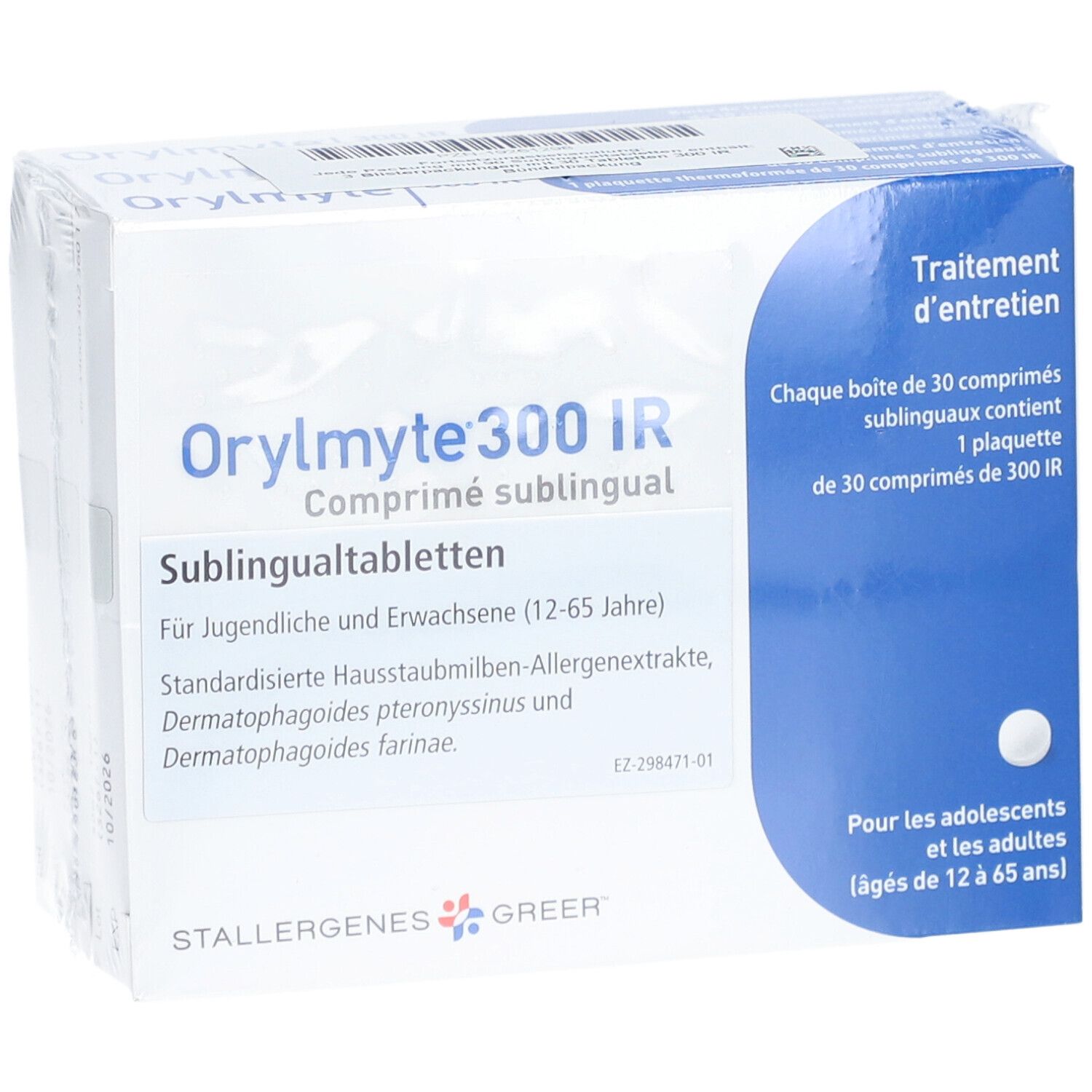 Orylmyte 300 IR Sublingualtabletten-Packung. Enthält 30 Tabletten. Für Jugendliche und Erwachsene (12-65 Jahre).