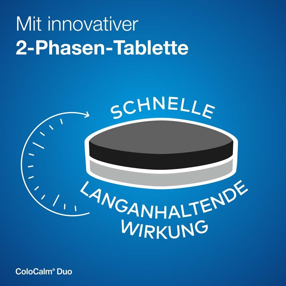 Abbildung einer Tablette. Text: Innovative 2-Phasen-Tablette. Schnelle und langanhaltende Wirkung.