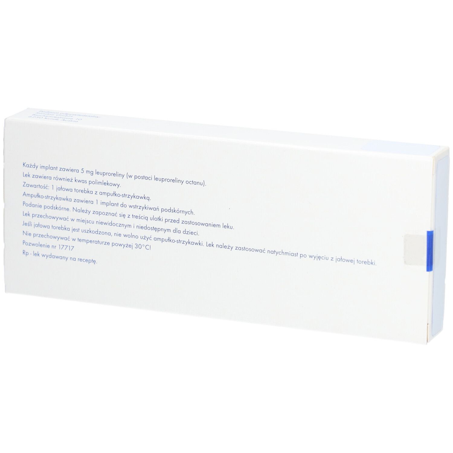 Rückseite der Leuprostin 3-Monats-Depot Verpackung. Weißer Karton mit Text. Enthält Informationen zum Produkt.