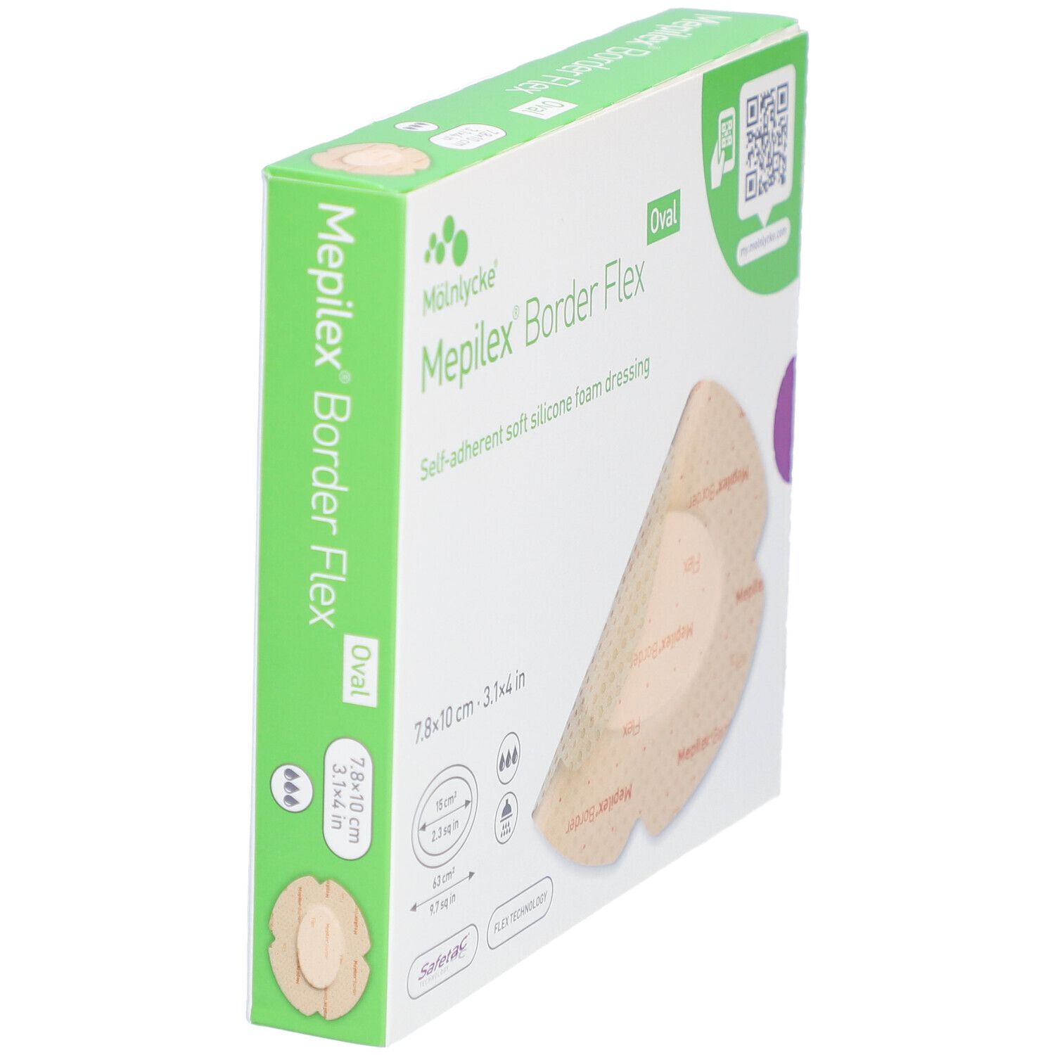 Mepilex® Border Flex Oval 7,8 x 10 cm - Self-adherent soft silicone foam dressing
