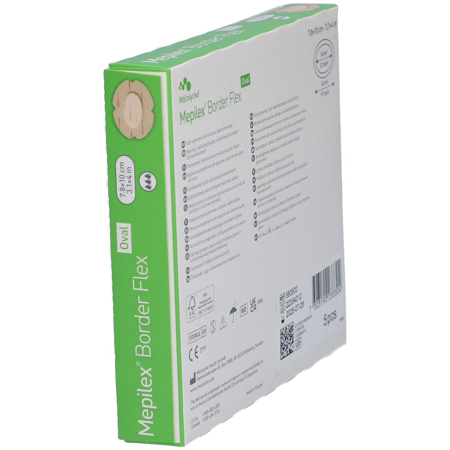 Mepilex® Border Flex Oval 7,8 x 10 cm - Self-adherent soft silicone foam dressing