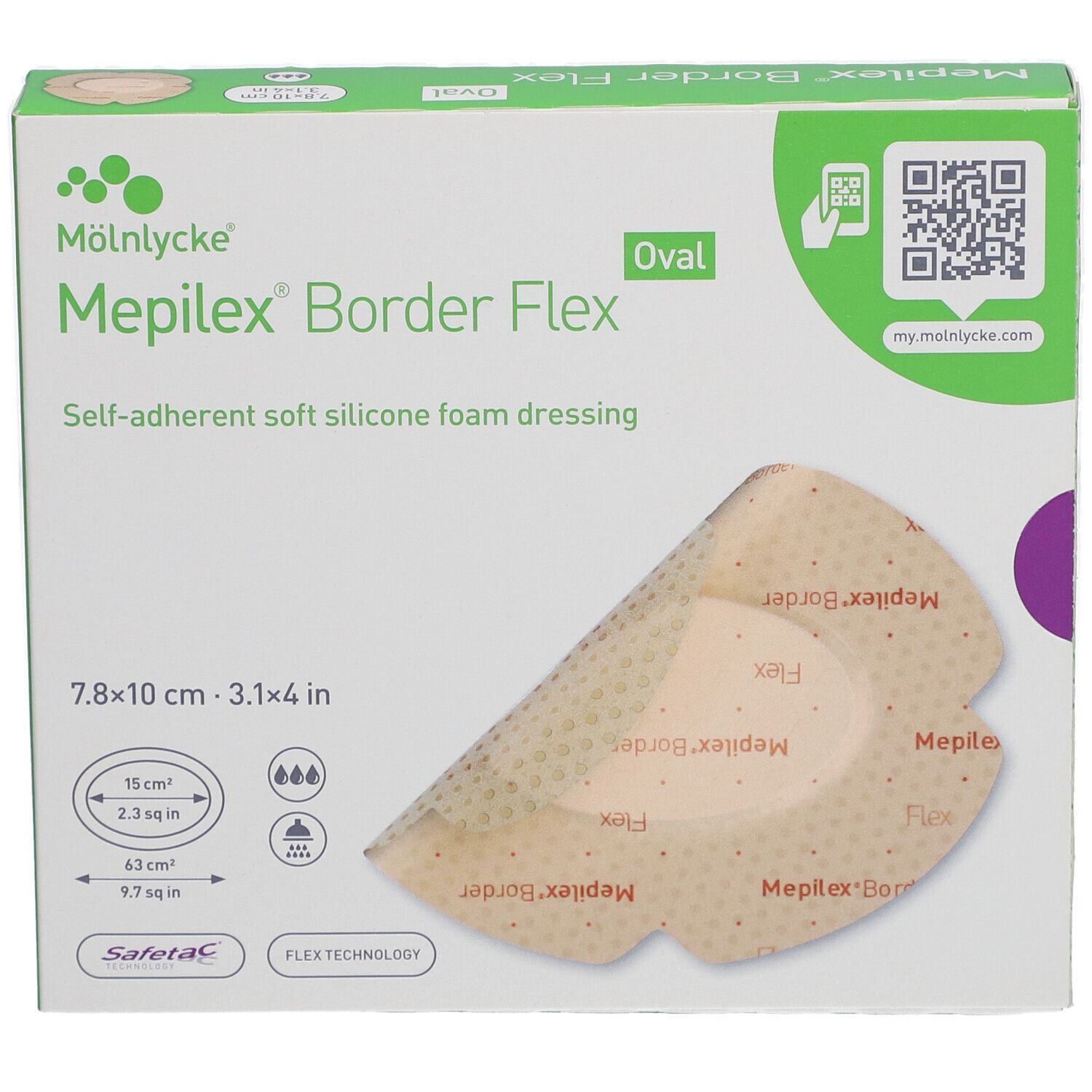 Mepilex® Border Flex Oval 7,8 x 10 cm - Self-adherent soft silicone foam dressing