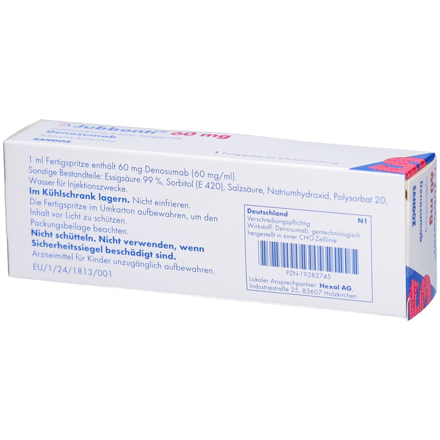 Rückseite der Jubbonti 60 mg Verpackung. Enthält Inhaltsstoffe und Herstellerinformationen.