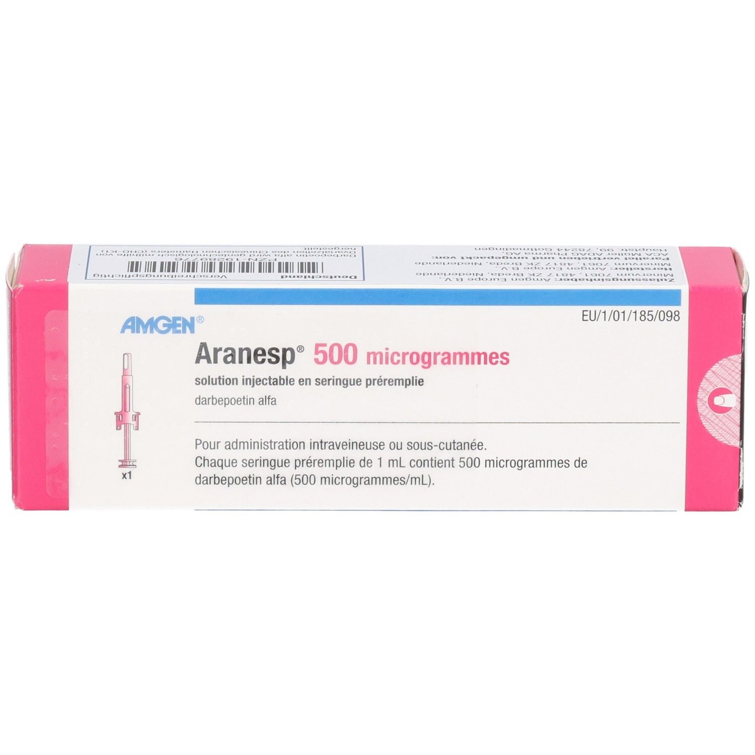 Aranesp 500 Mikrogramm Fertigspritze mit automatischer Nadelschutz. Lösung zur Injektion.