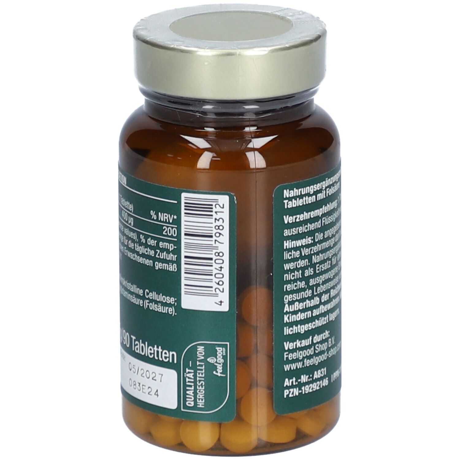 Rückseite der Flasche. Text: Nährwertdeklaration. Mindestens haltbar bis. Chargennummer.