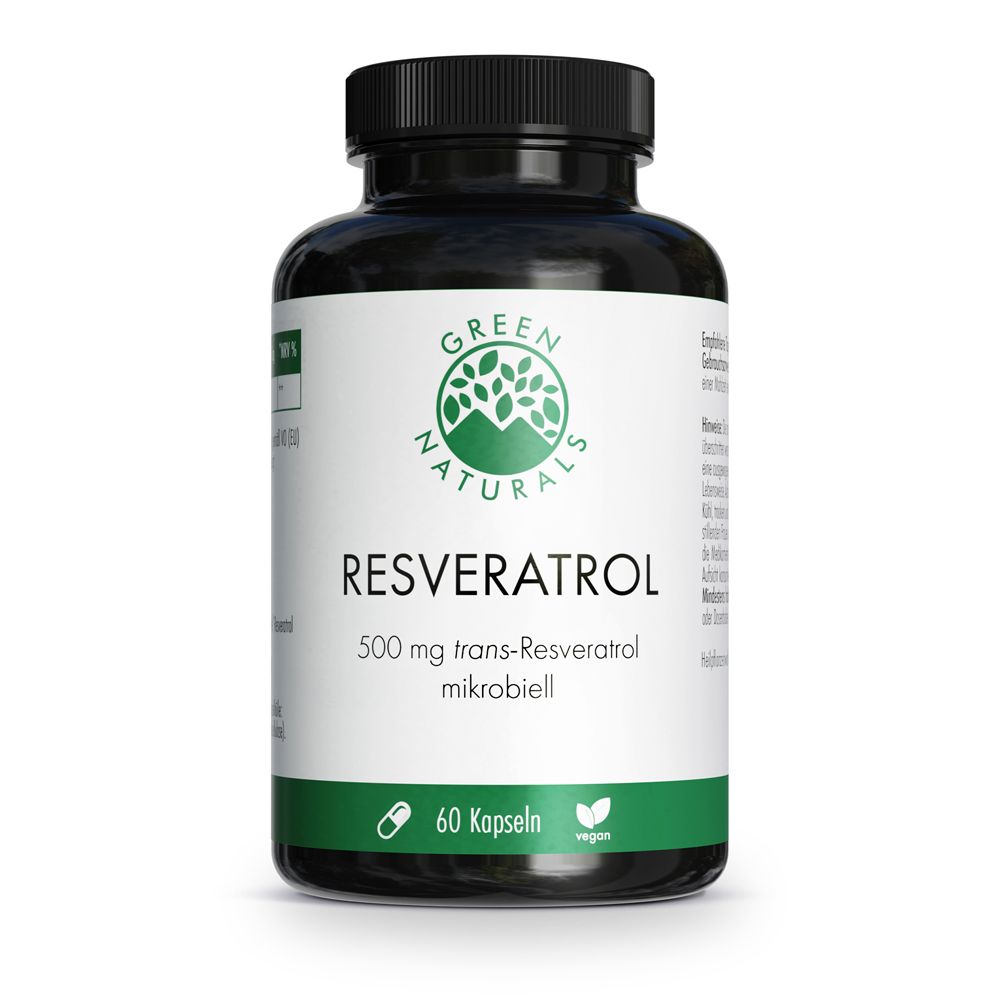 Grüne Naturals Trans-Resveratrol Kapseln, 500 mg, 60 Kapseln.