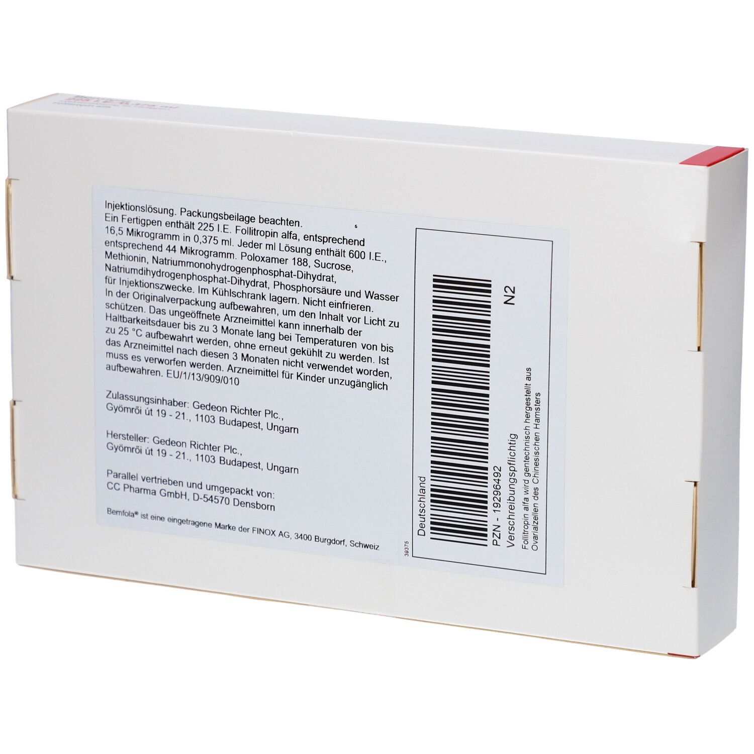 Rückseite der weißen Verpackung. Enthält Informationen zu Inhaltsstoffen, Hersteller, Chargennummer und Barcode.