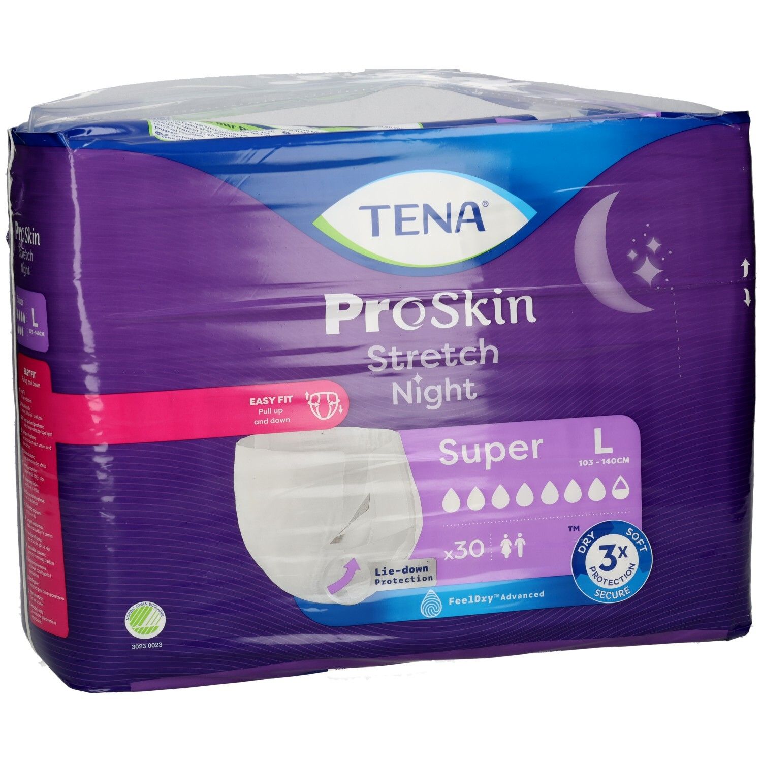 TENA ProSkin Stretch Night Super L Inkontinenz-Schutzhose, 30 Stück. Mit "Easy Fit" und "Lie-down Protection".
