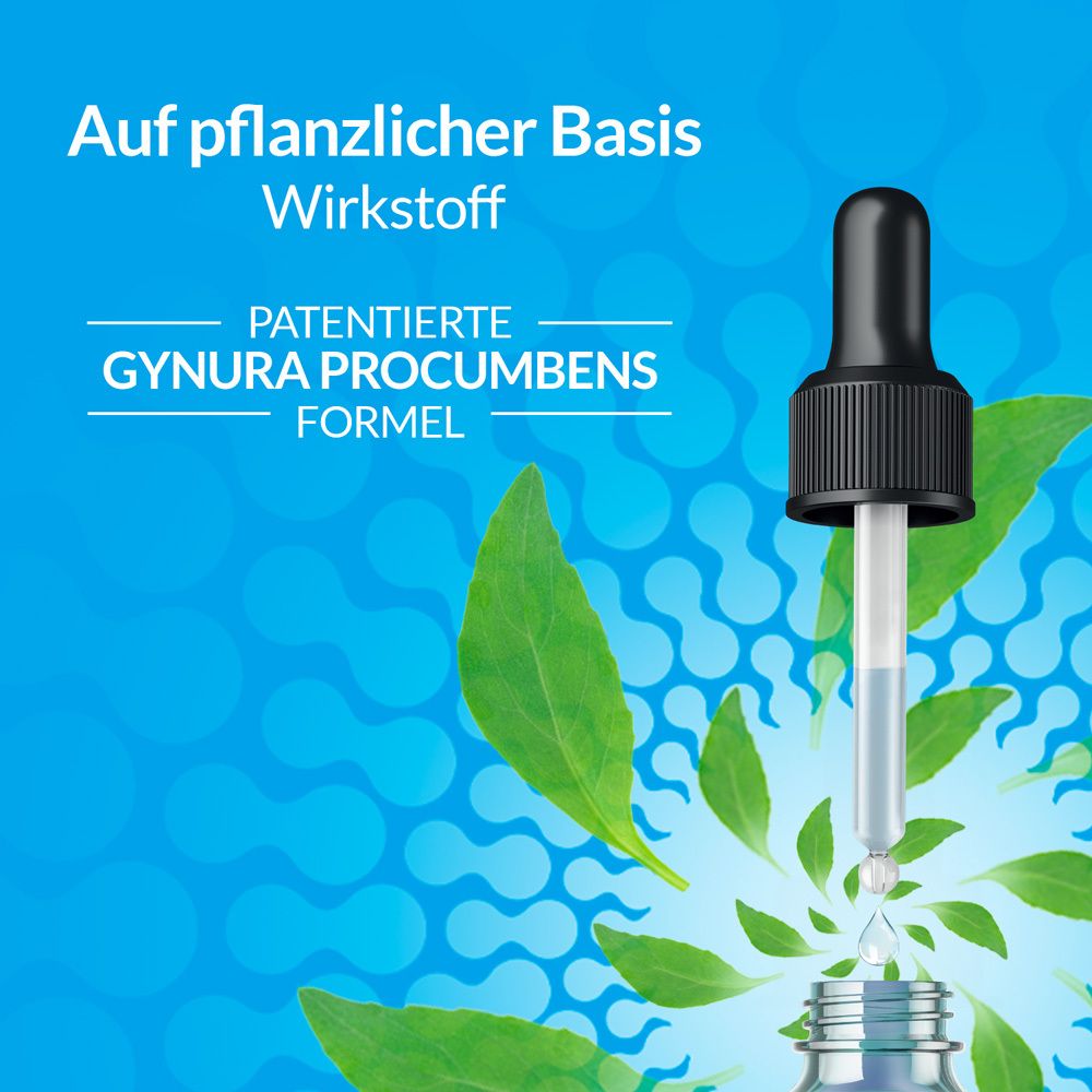 Nagelserum-Flasche mit Tropfer. Text: Auf pflanzlicher Basis. Patentierte Gynura Procumbens Formel.