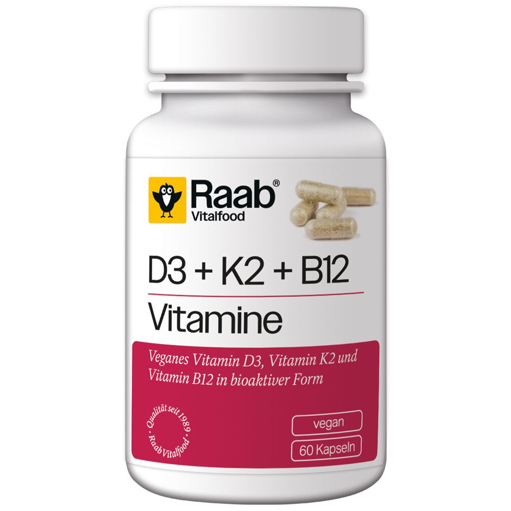 Raab Vitalfood® Vitamin D3 + K2 + B12 Kapseln