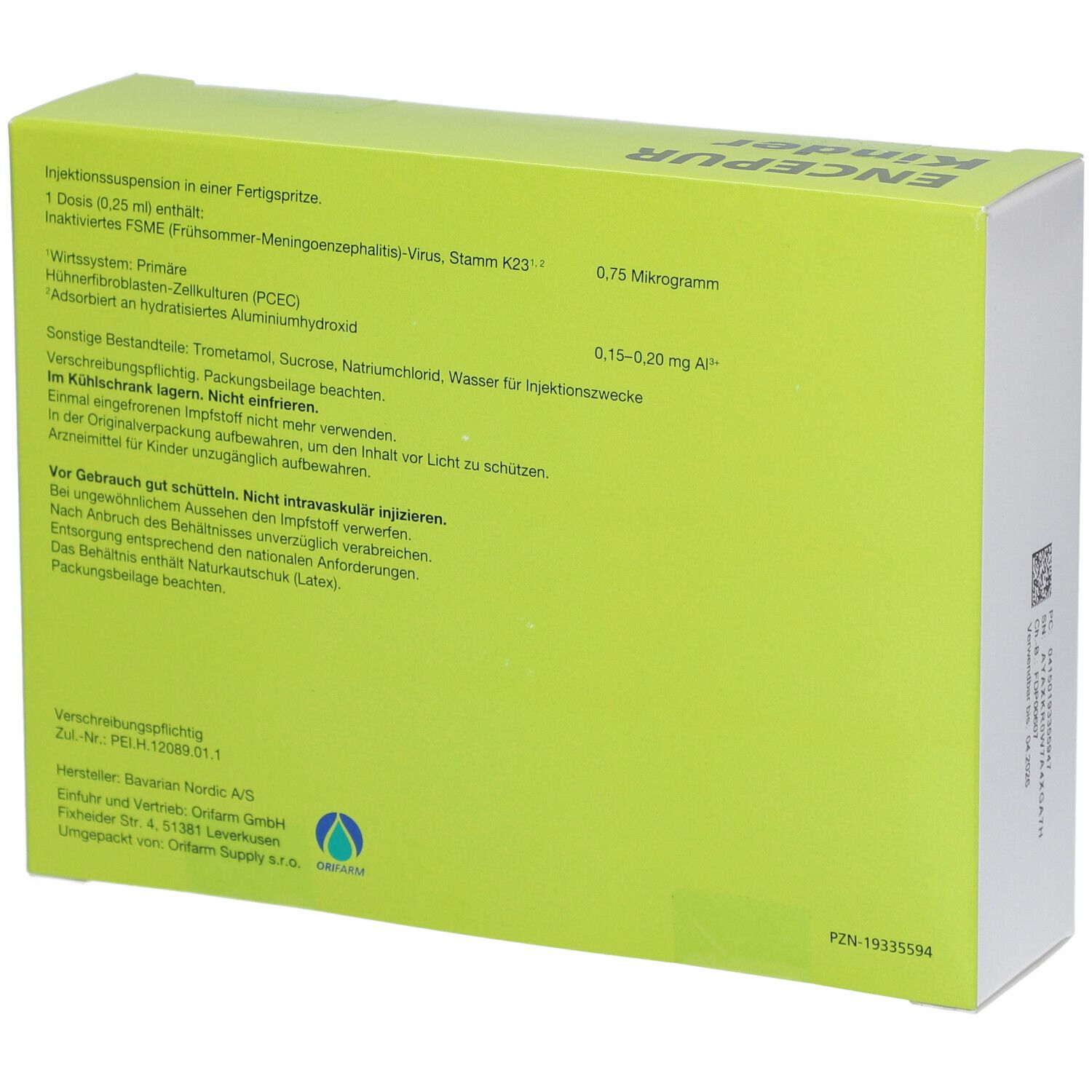 Rückseite der grünen Schachtel mit Produktinformationen. Text in deutscher Sprache. Enthält Inhaltsstoffe.