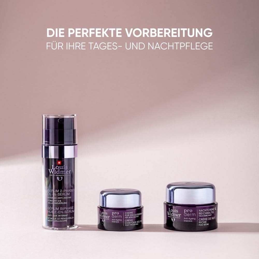 Serum-Flasche, Creme-Tiegel, Creme-Tiegel. Text: Die perfekte Vorbereitung für Ihre Tages- und Nachtpflege.