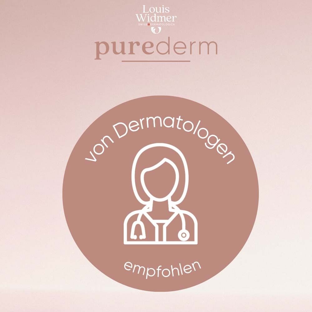 Logo: von Dermatologen empfohlen. Logo: pure derm.