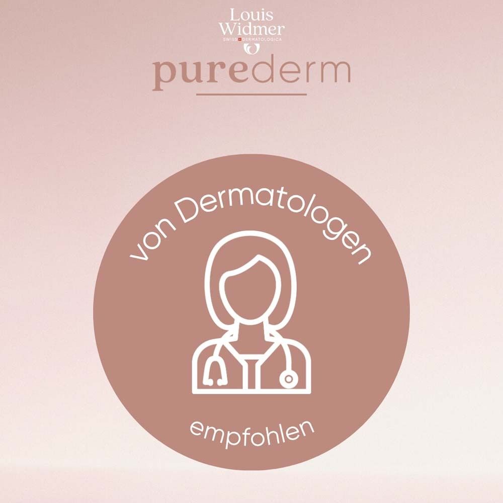 Runder Aufkleber: Von Dermatologen empfohlen. Frau mit Stethoskop.