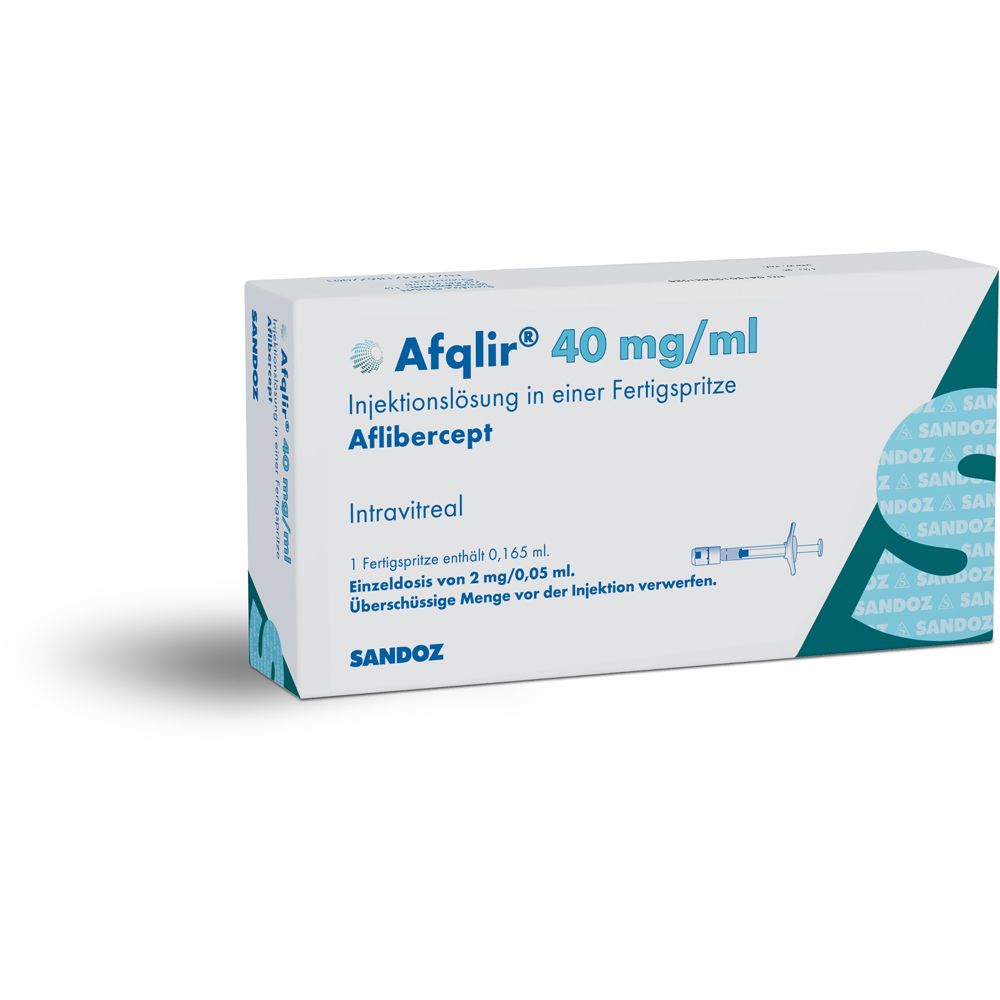 Afqlir 40 mg/ml Injektionslösung in Fertigspritze, Afibercept, Intravitreal, Sandoz