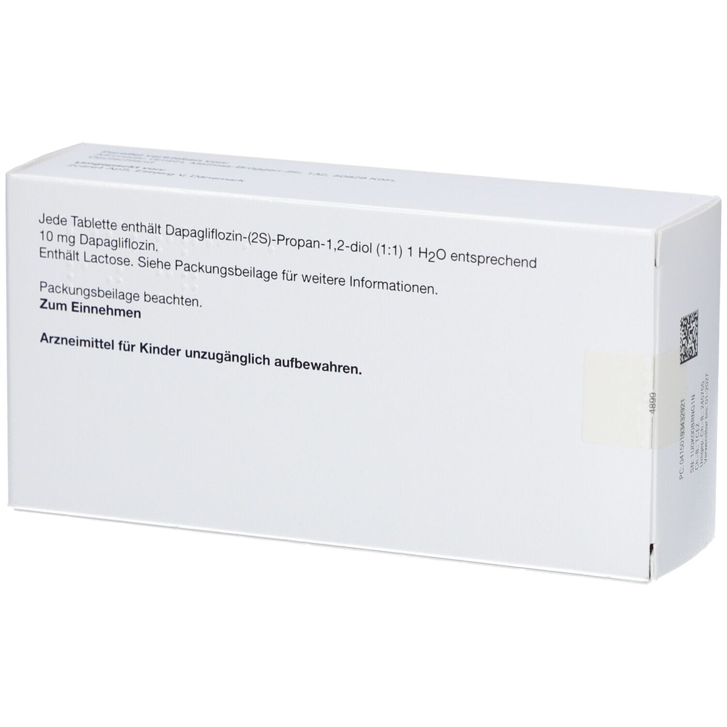 Rückseite der Schachtel EDISTRIDE 10 mg Filmtabletten. Text: Zusammensetzung, Anwendungshinweise, Vorsichtshinweis.