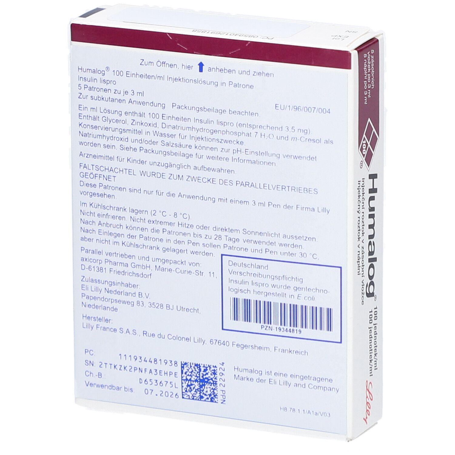 HUMALOG 100 E/ml Patrone Injektionslösung