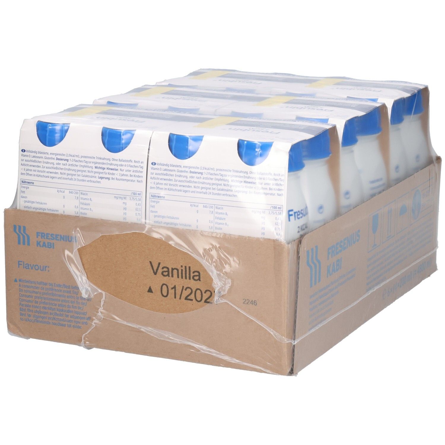Fresubin 2 KCAL Drink Vanille: Karton mit 24x200ml Flaschen, MHD 01/2027.