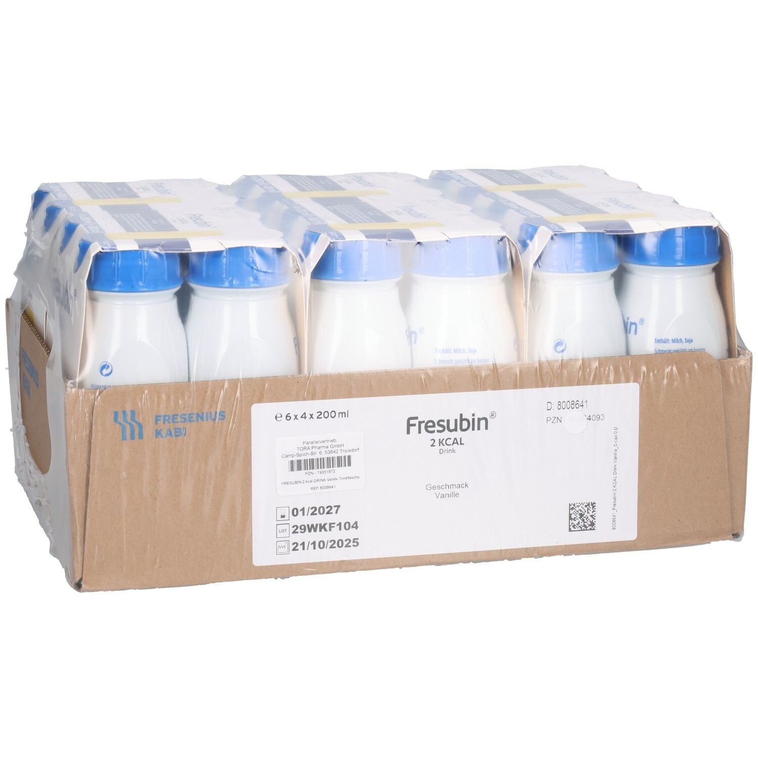 Fresubin 2 KCAL Drink Vanille: 24x200ml Flaschen, Etikett mit MHD 01/2027.