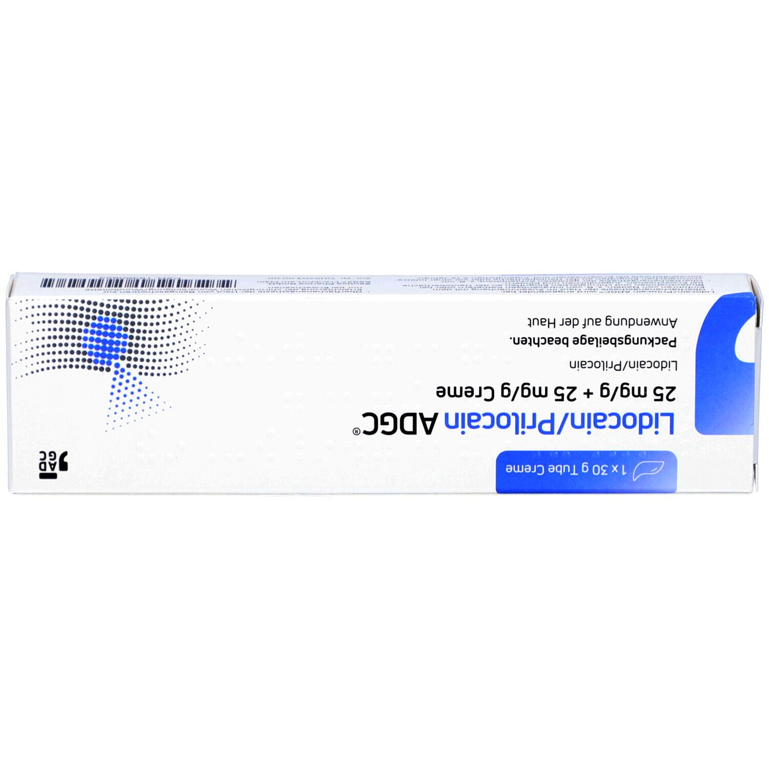 Produktverpackung, weiß mit blauen Akzenten. Produktname und Inhaltsangabe deutlich sichtbar.