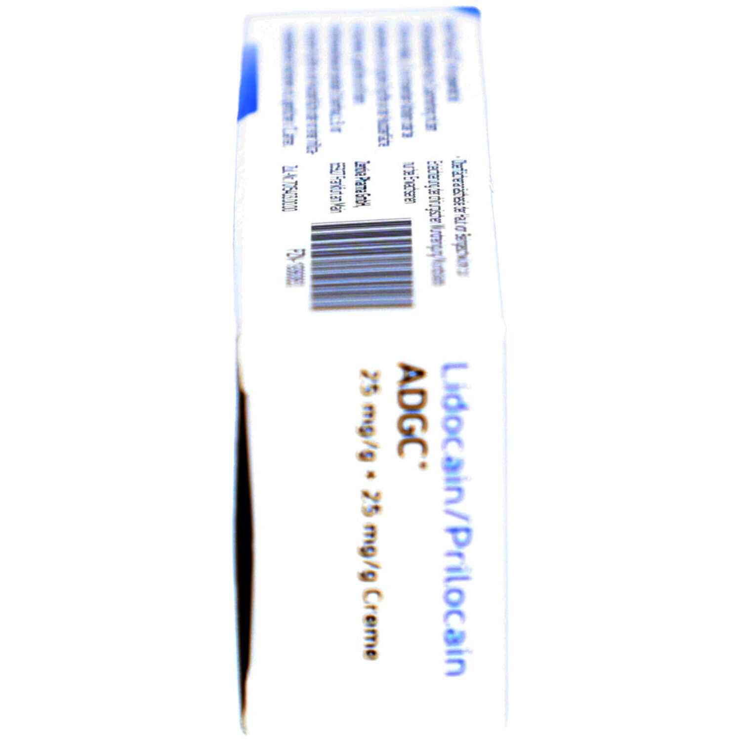Seitenansicht der Produktverpackung. Weiße Verpackung mit blauen Akzenten. Text und Barcode sichtbar.