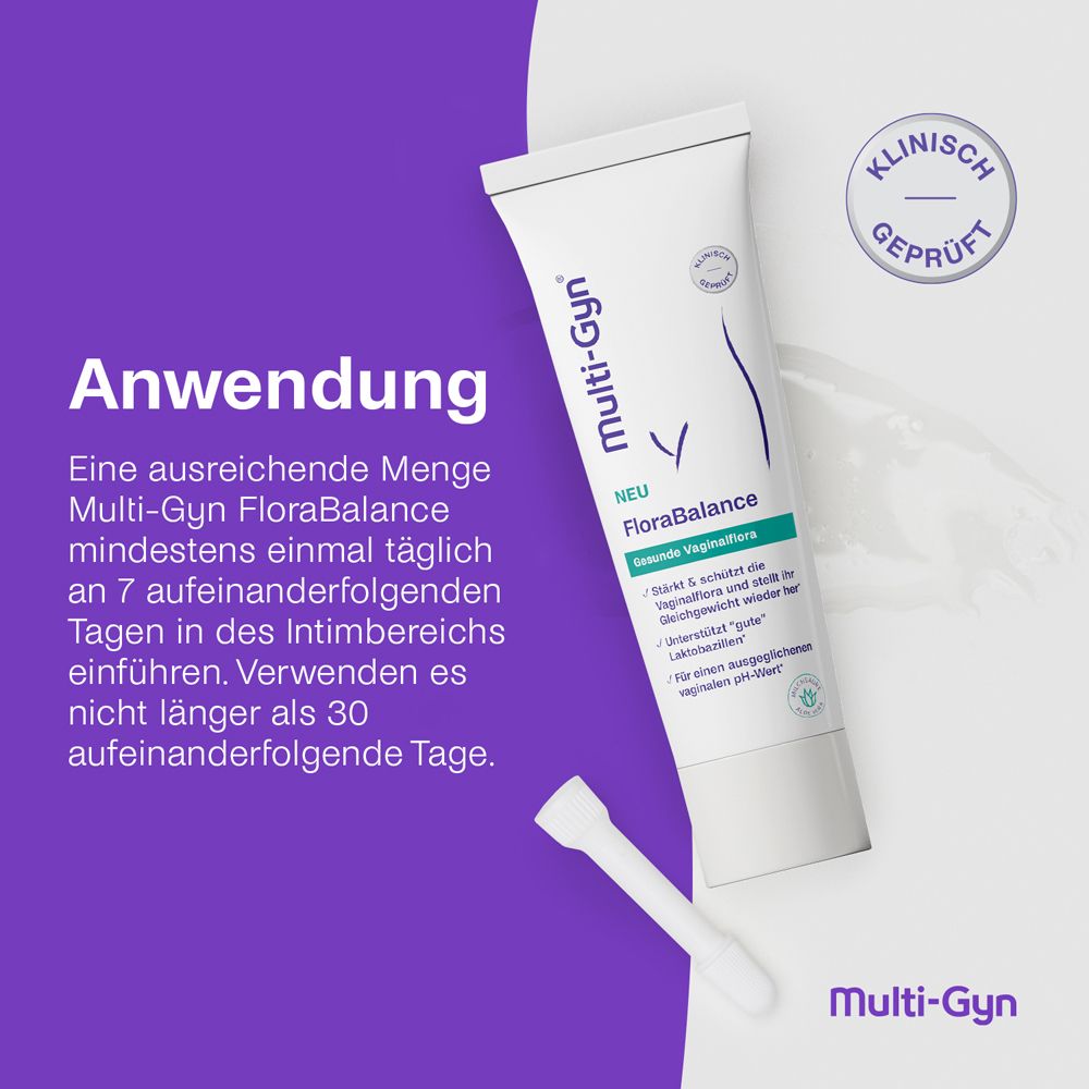 Anwendungshinweise für Multi-Gyn FloraBalance Gel mit Applikator.