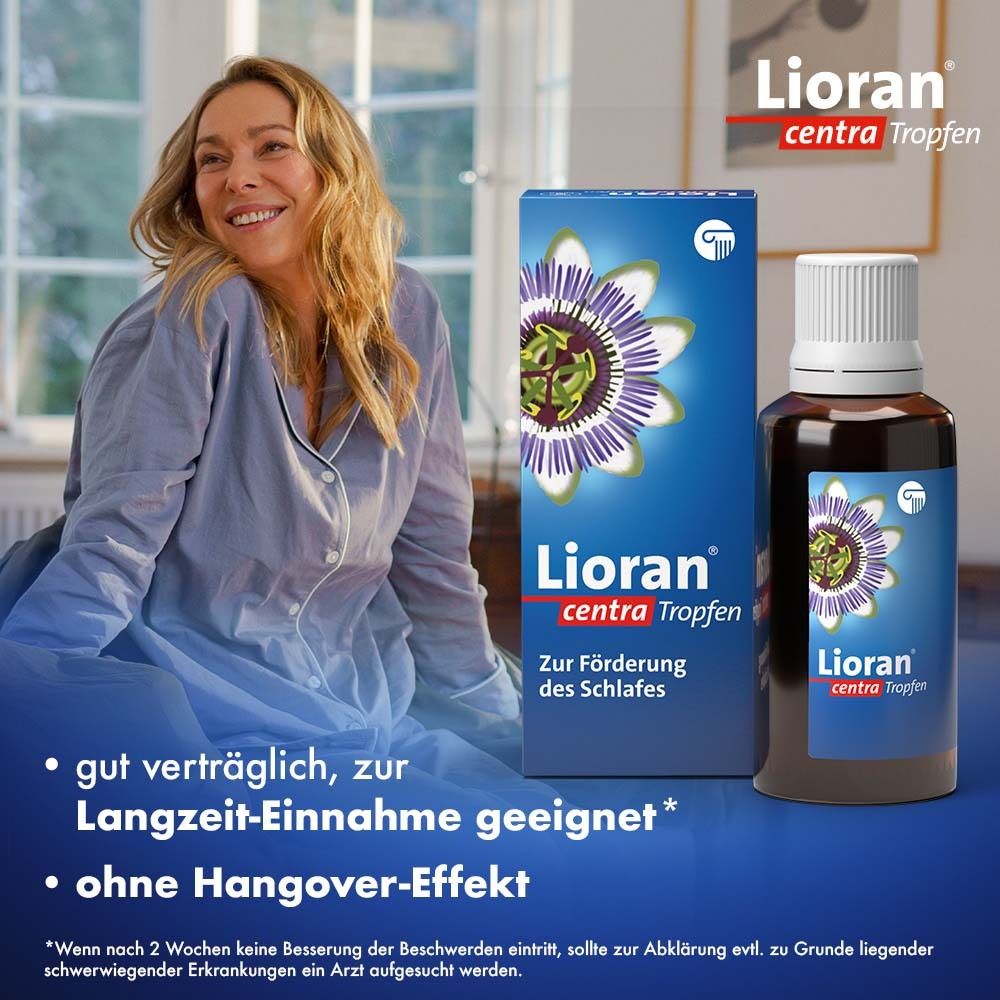 Frau mit Flasche und Packung. Text: gut verträglich, ohne Hangover-Effekt.