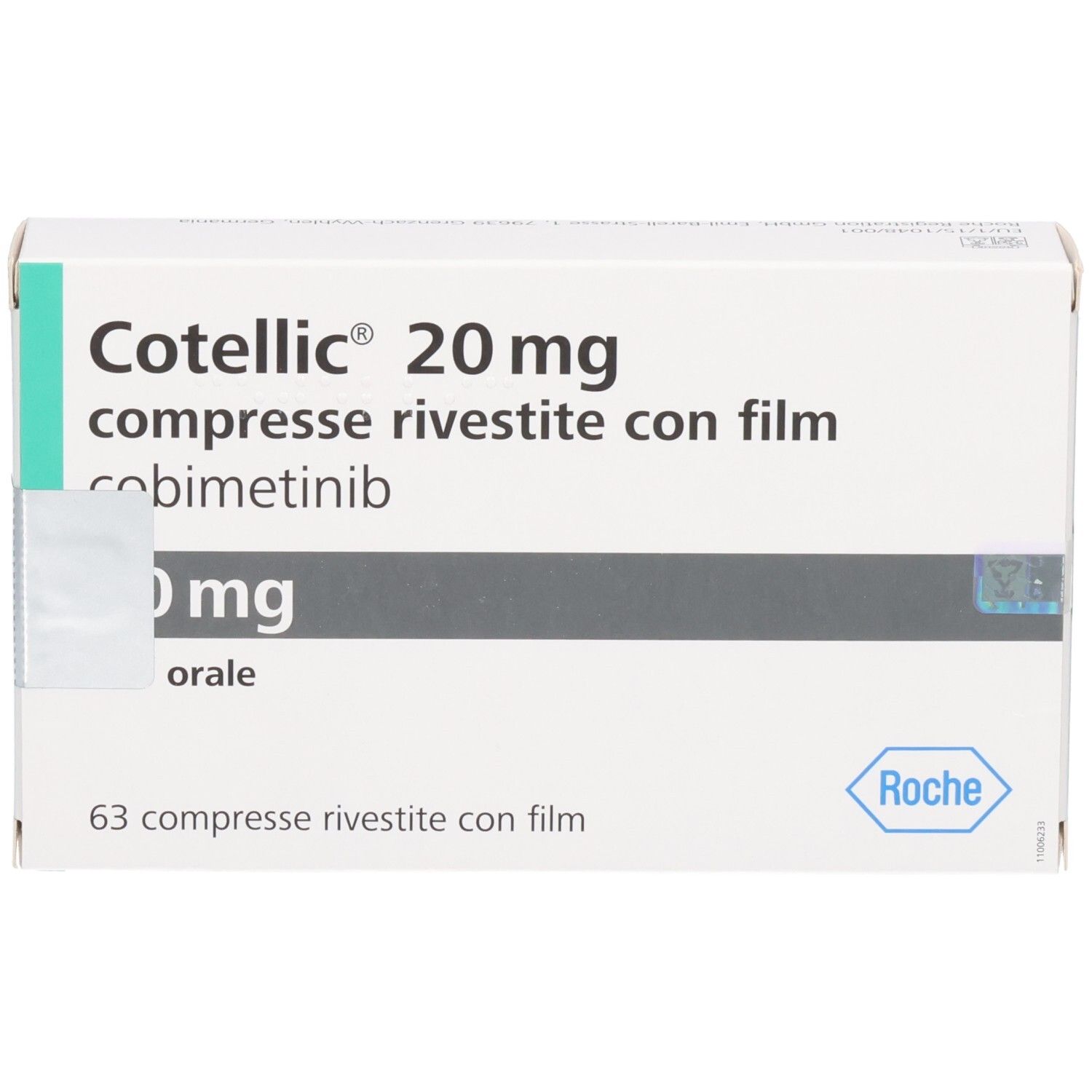 COTELLIC 20 mg Filmtabletten Schachtel mit 63 Filmtabletten, Vorderseite.