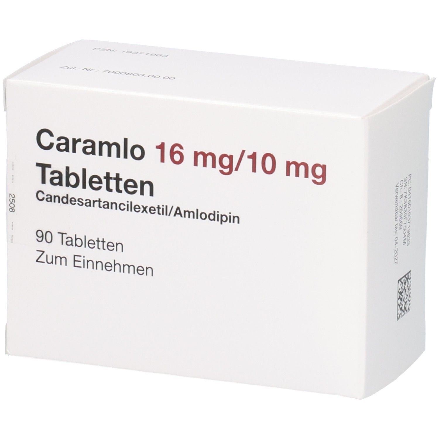Packung CARAMLO 16 mg/10 mg Tabletten, 90 Tabletten.