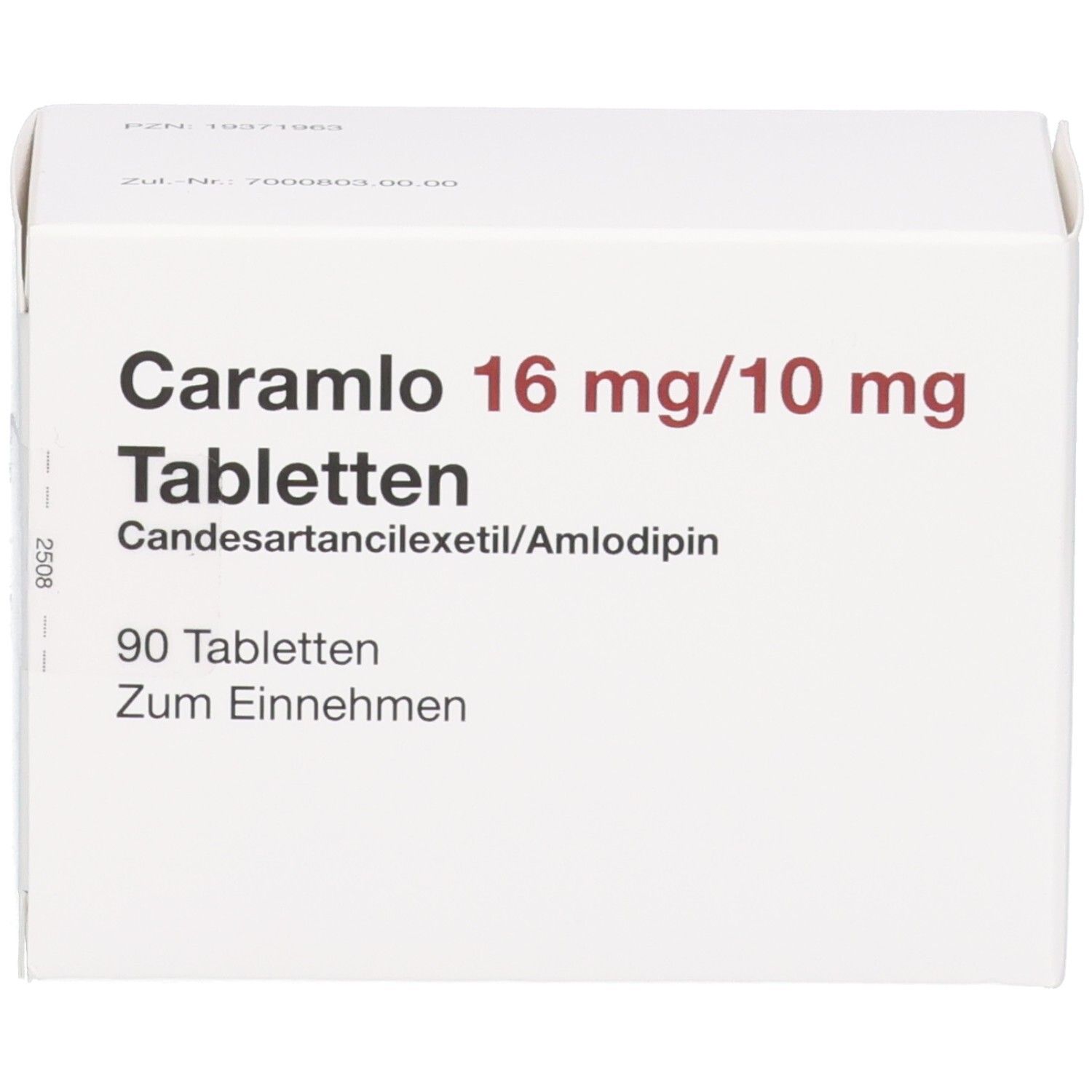 Packung CARAMLO 16 mg/10 mg Tabletten, 90 Tabletten.