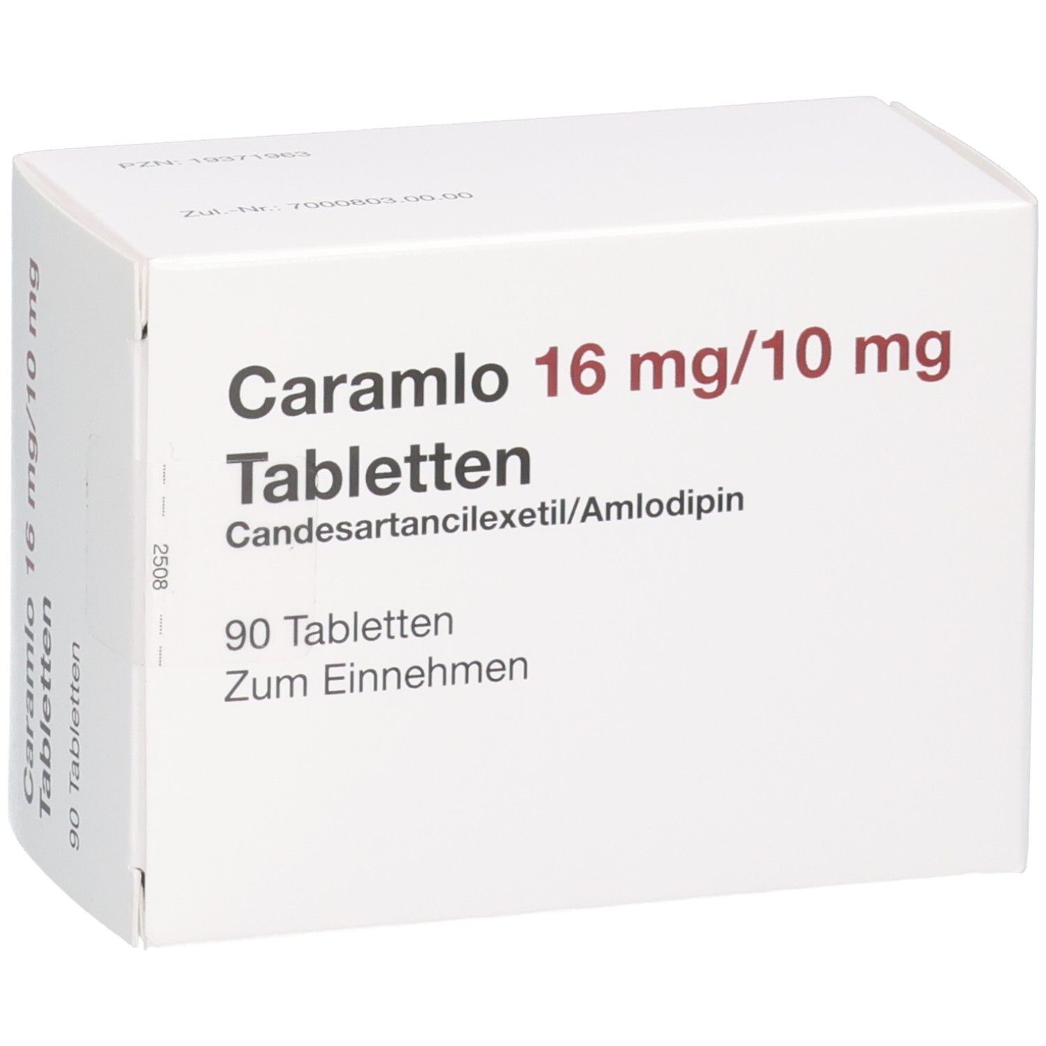 Packung CARAMLO 16 mg/10 mg Tabletten, 90 Tabletten.